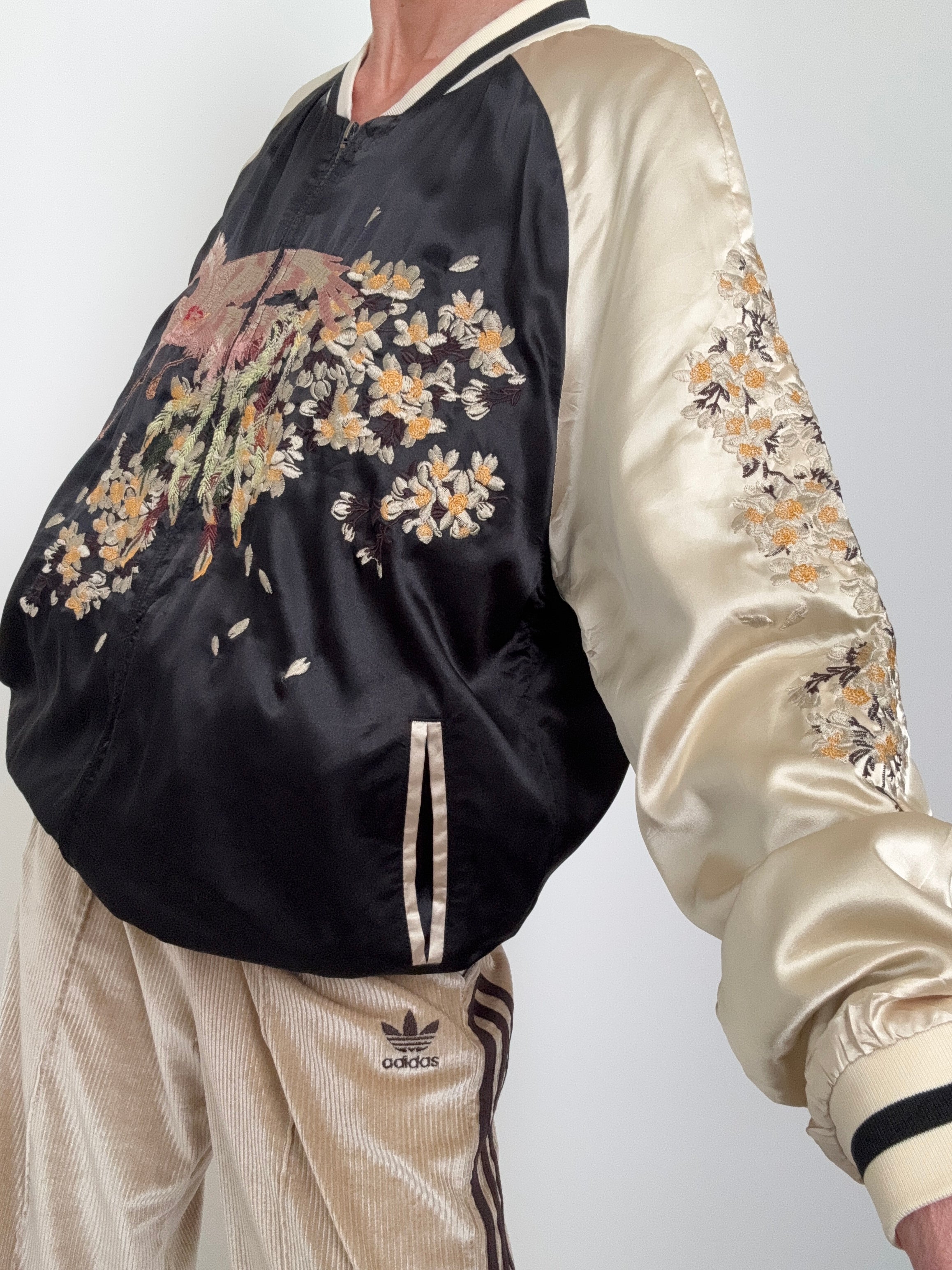 Future Nomads Jackets Large-XLarge Crane Satin Bomber Jacket