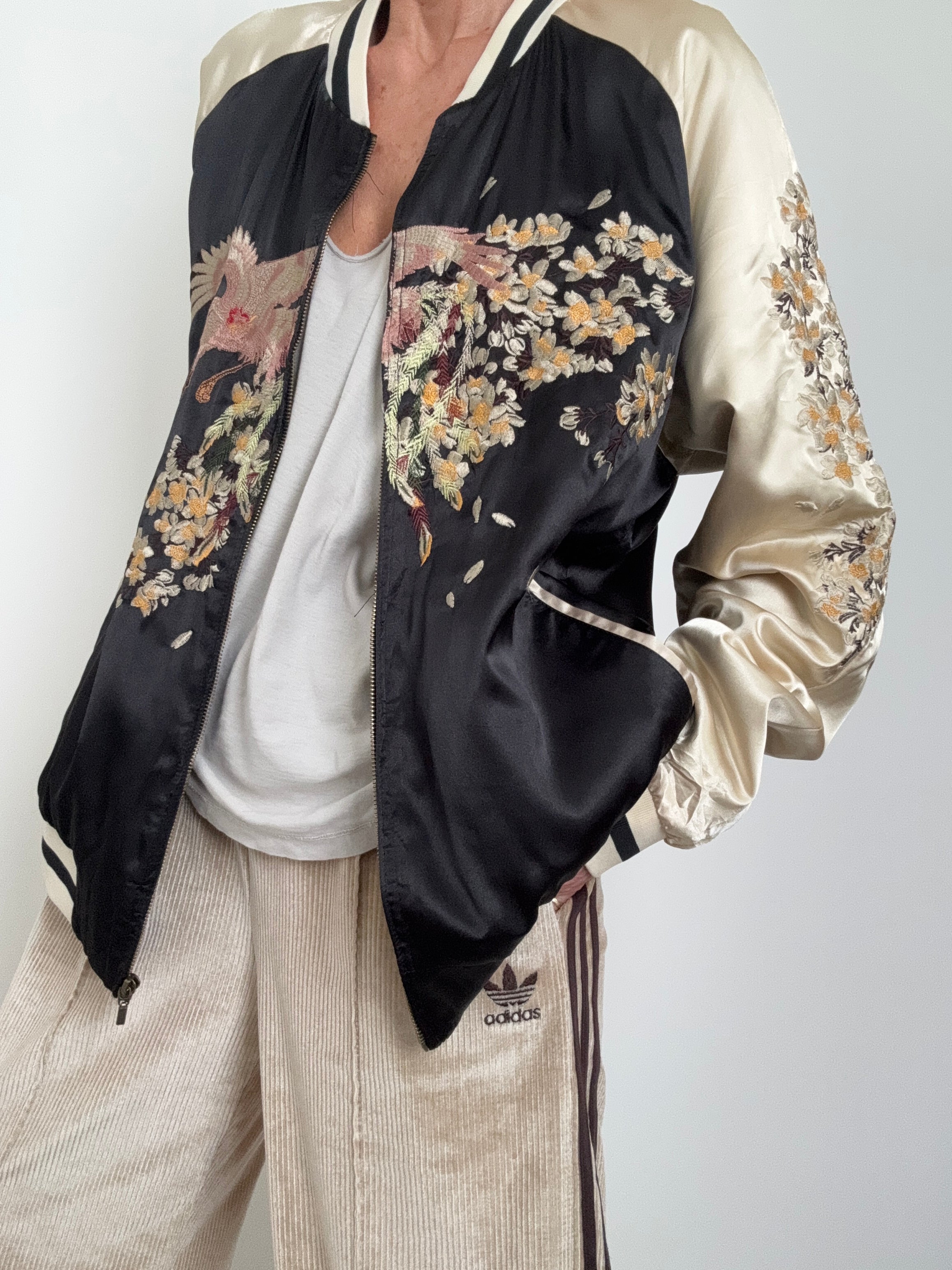 Future Nomads Jackets Large-XLarge Crane Satin Bomber Jacket