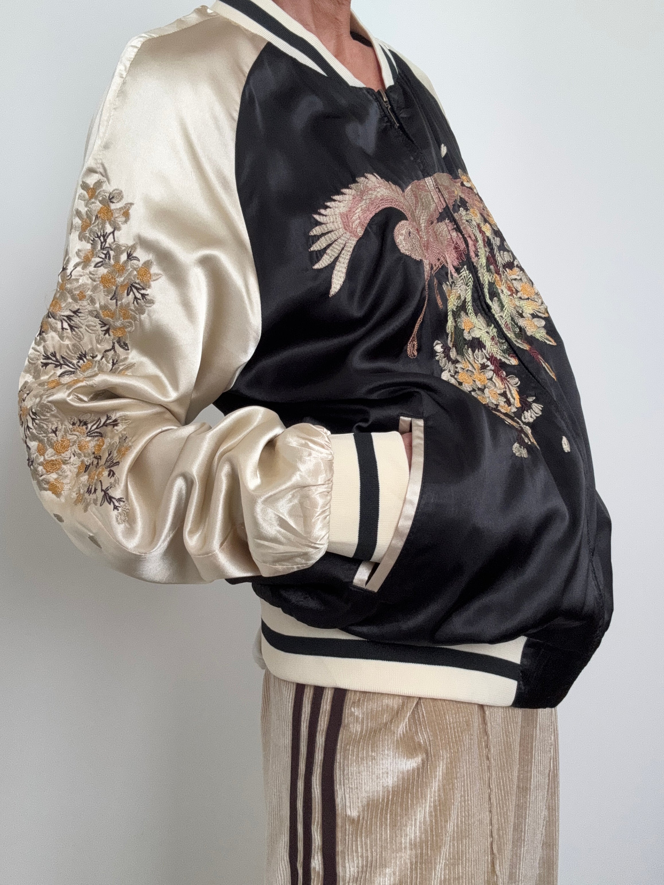 Future Nomads Jackets Large-XLarge Crane Satin Bomber Jacket