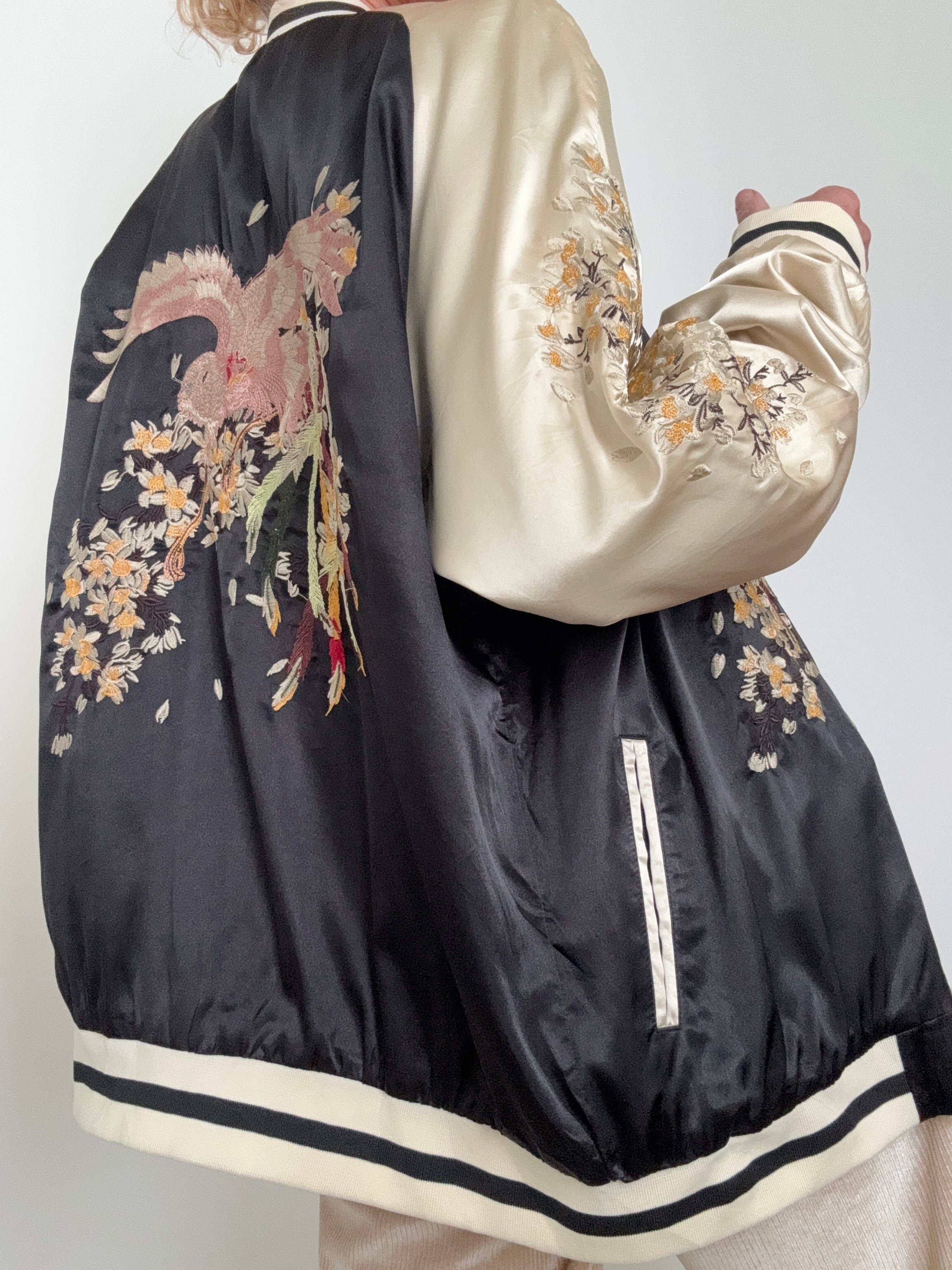 Future Nomads Jackets Large-XLarge Crane Satin Bomber Jacket