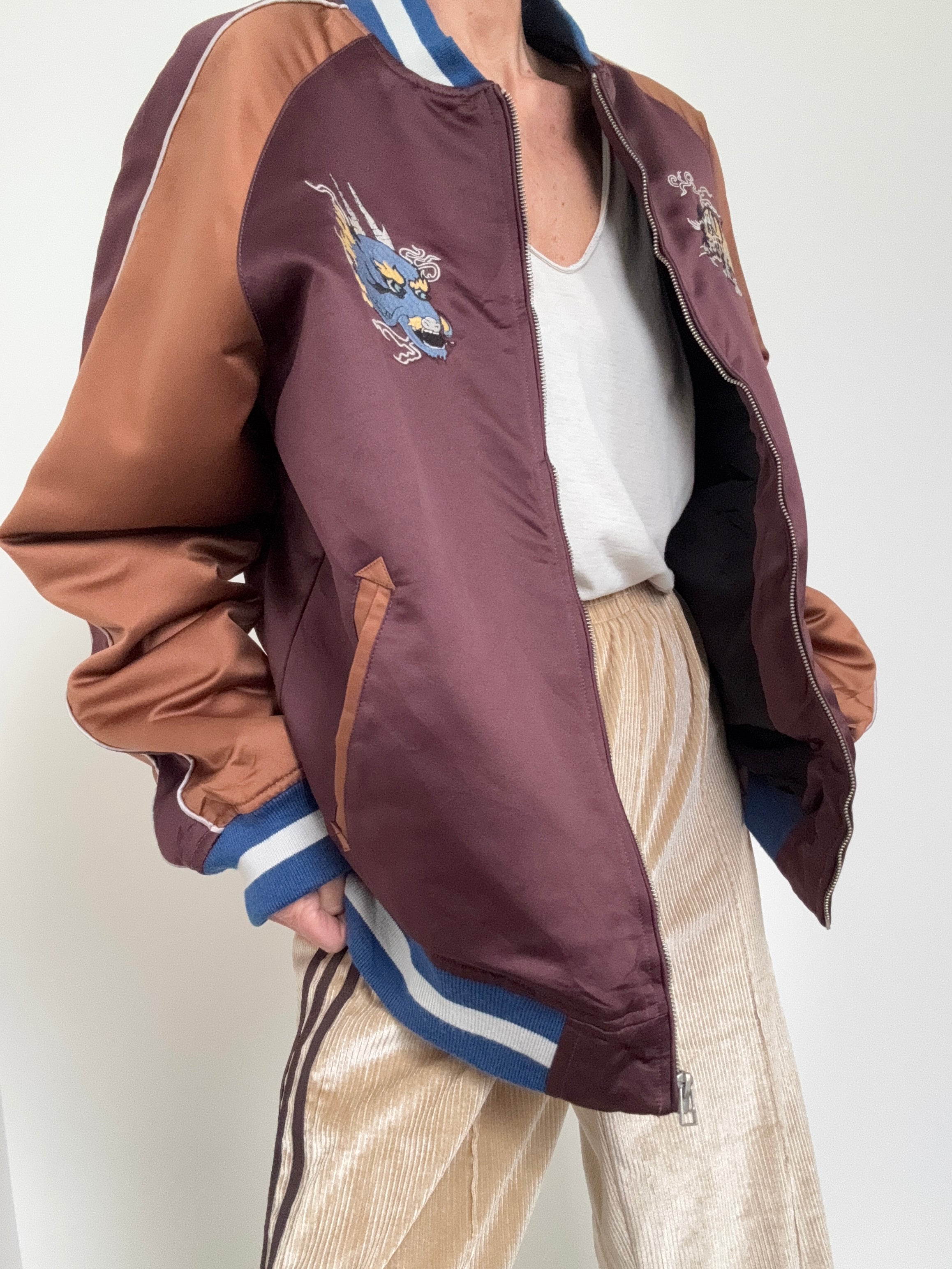 Future Nomads Jackets Large- XLarge Satin Bomber Plum