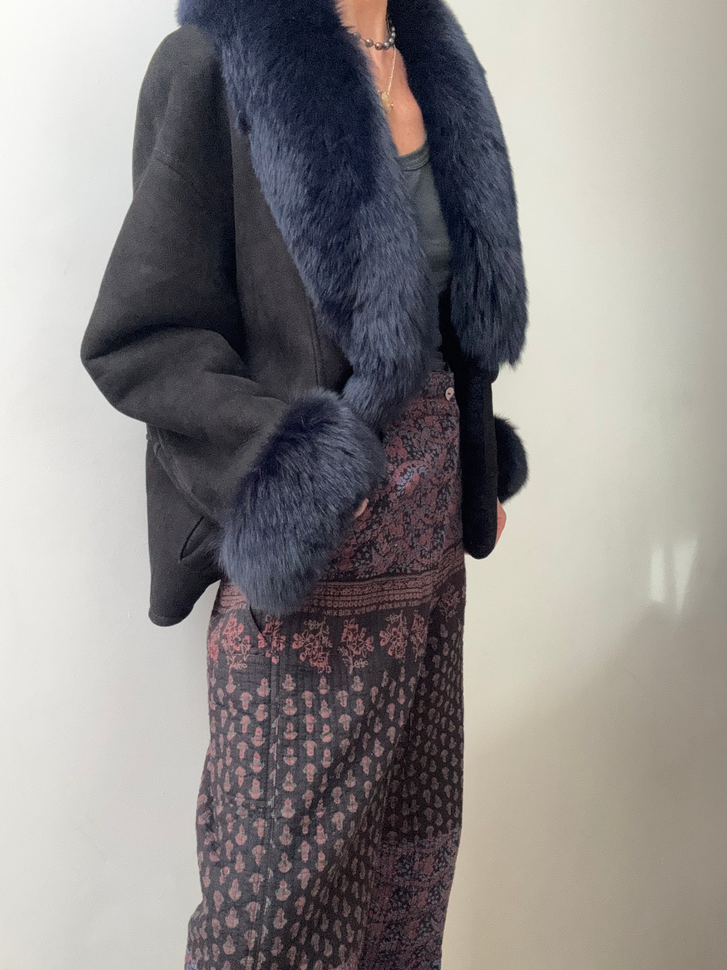 Future Nomads Jackets Medium-Large Piel Espana Navy Fur Coat