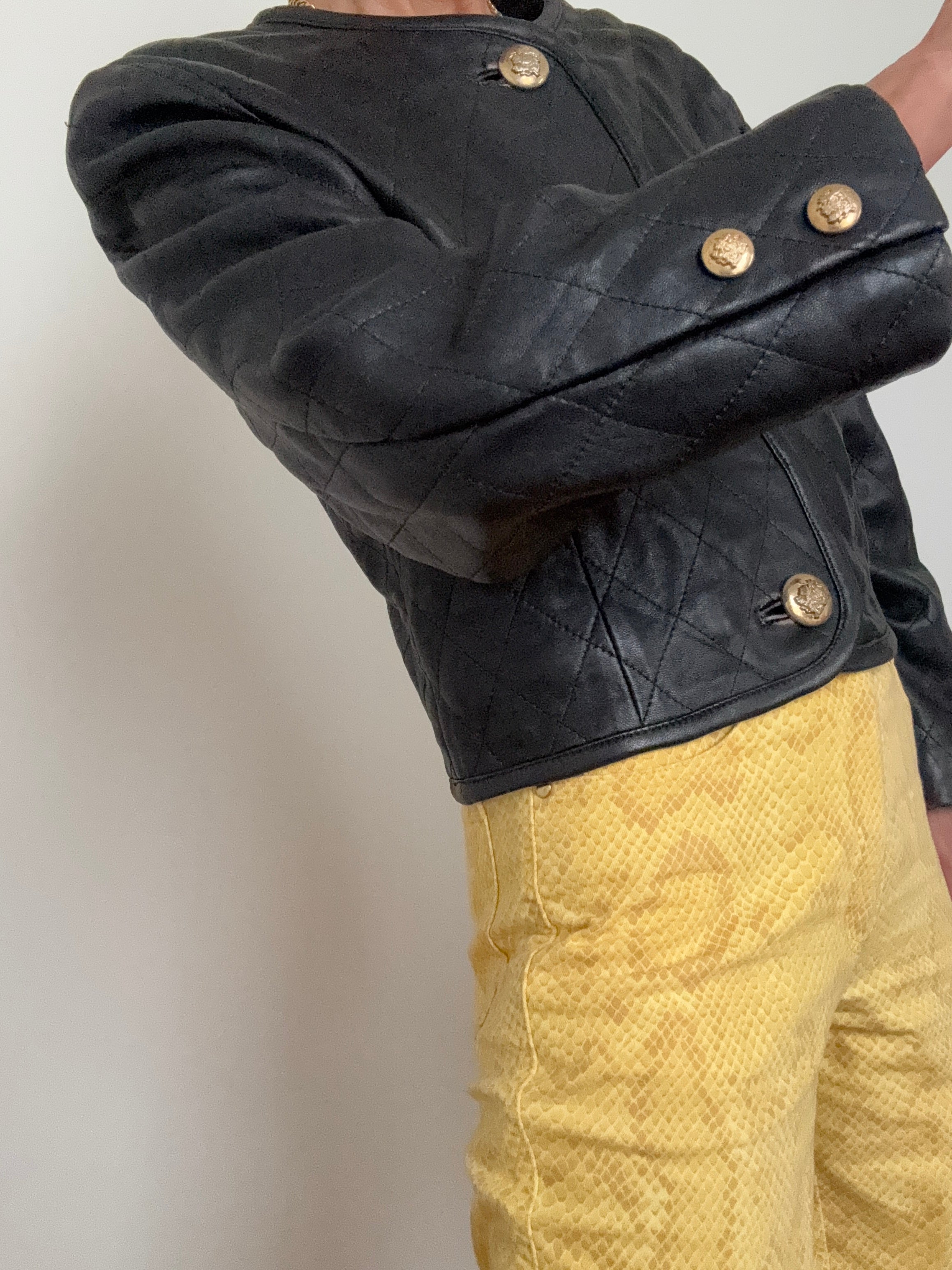 Quilted Leather Jacket Gold Buttons | Jackets