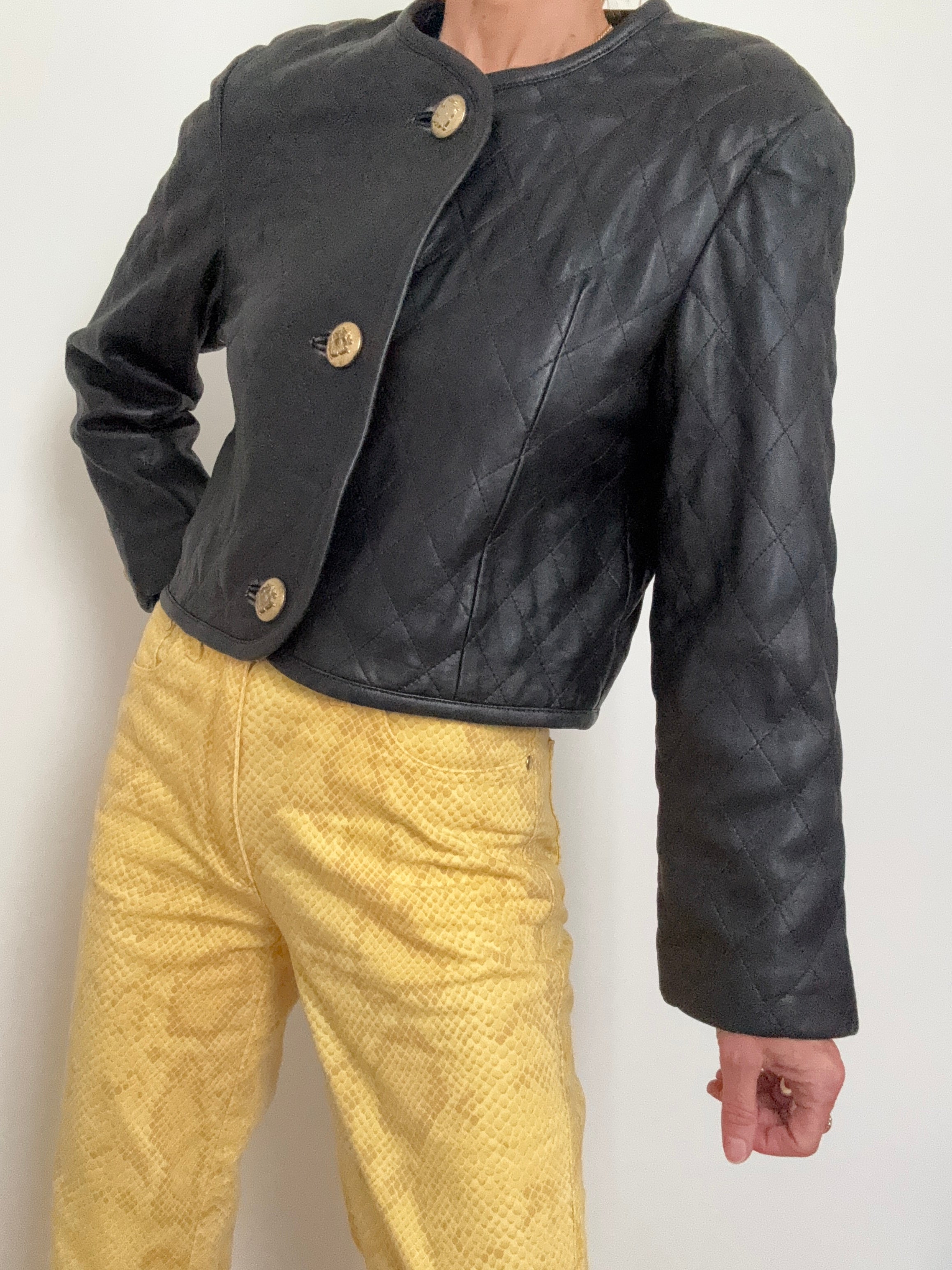 Quilted Leather Jacket Gold Buttons | Jackets