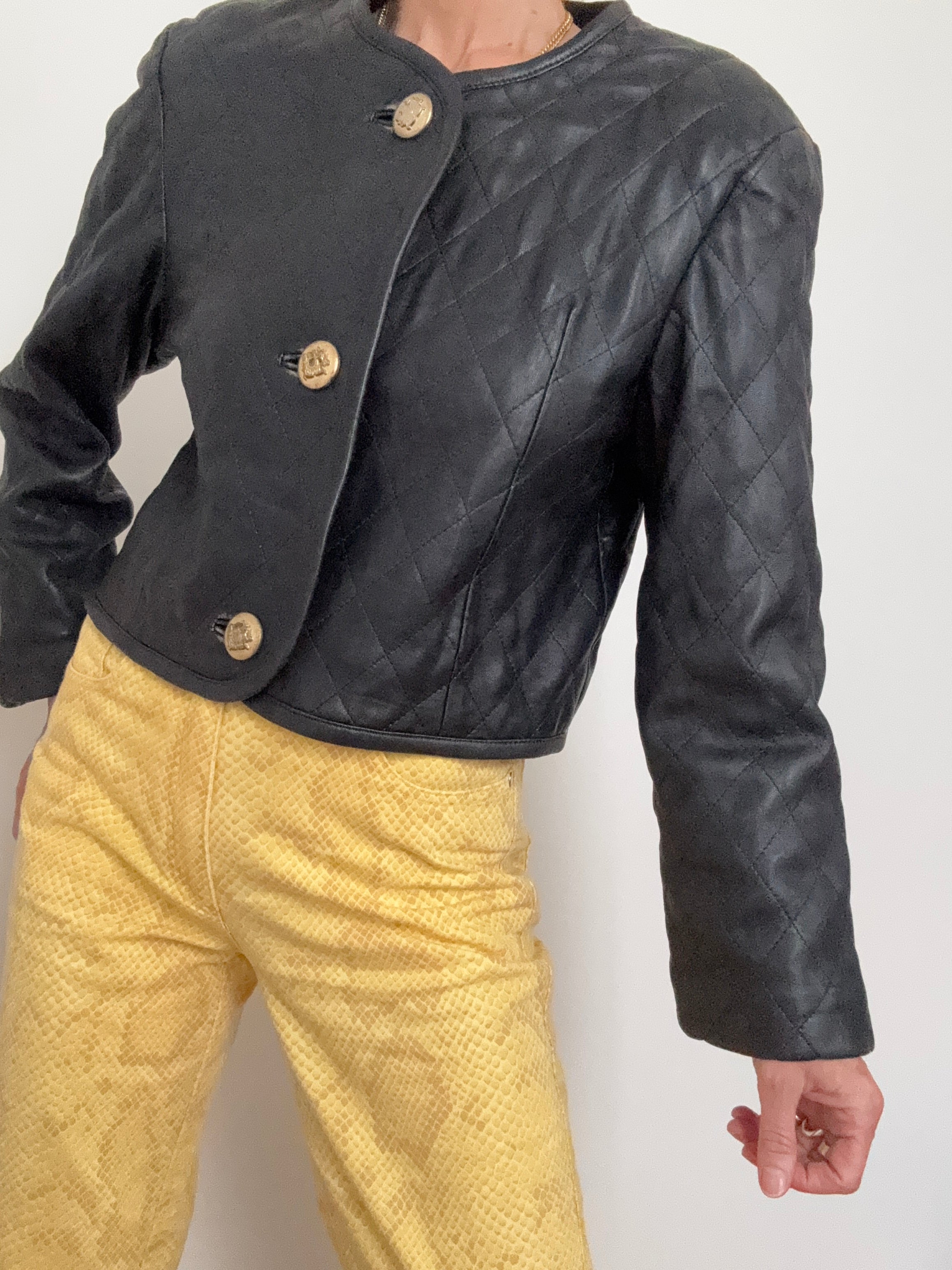Quilted Leather Jacket Gold Buttons | Jackets