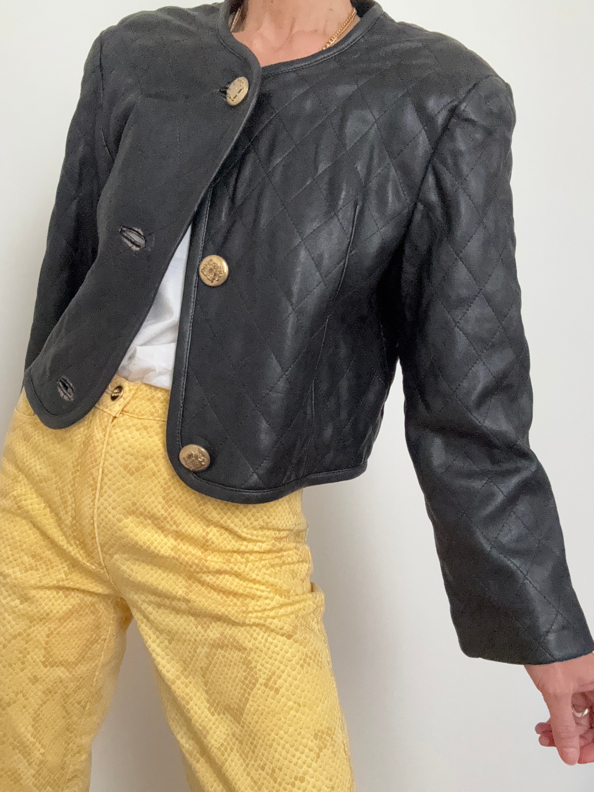 Quilted Leather Jacket Gold Buttons | Jackets