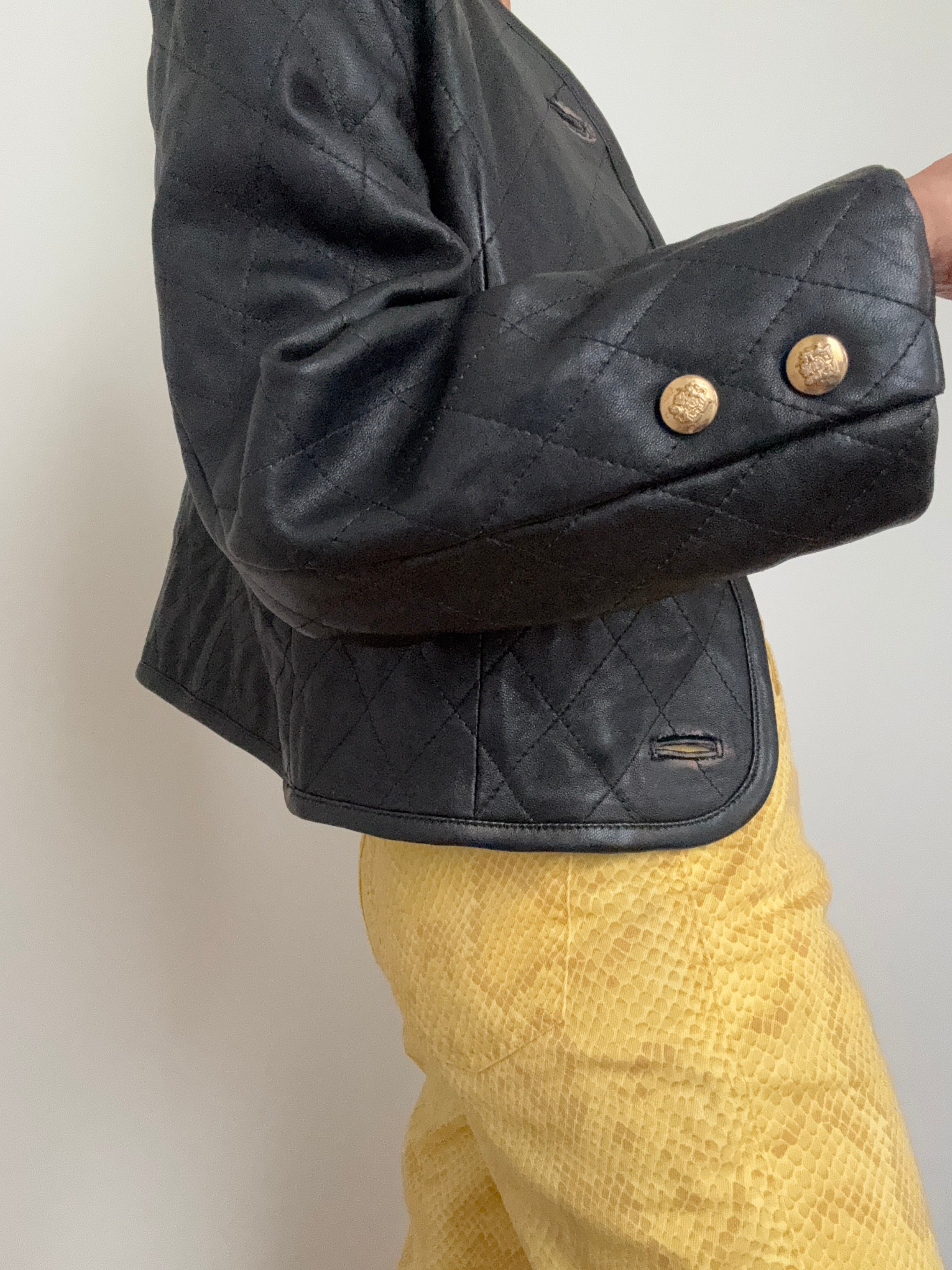 Quilted Leather Jacket Gold Buttons | Jackets