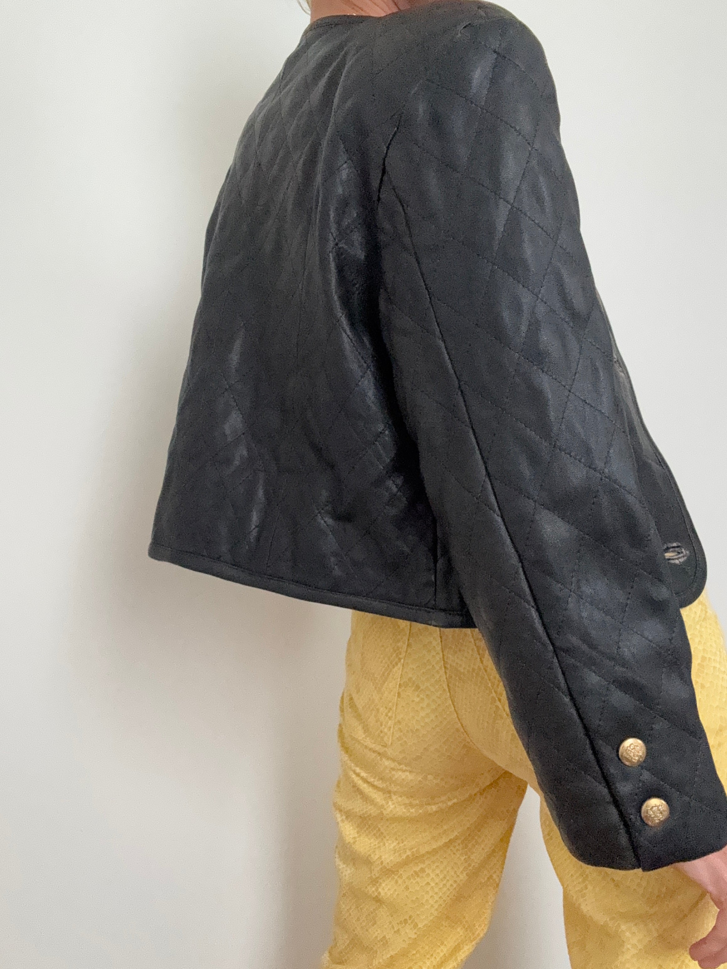 Quilted Leather Jacket Gold Buttons | Jackets