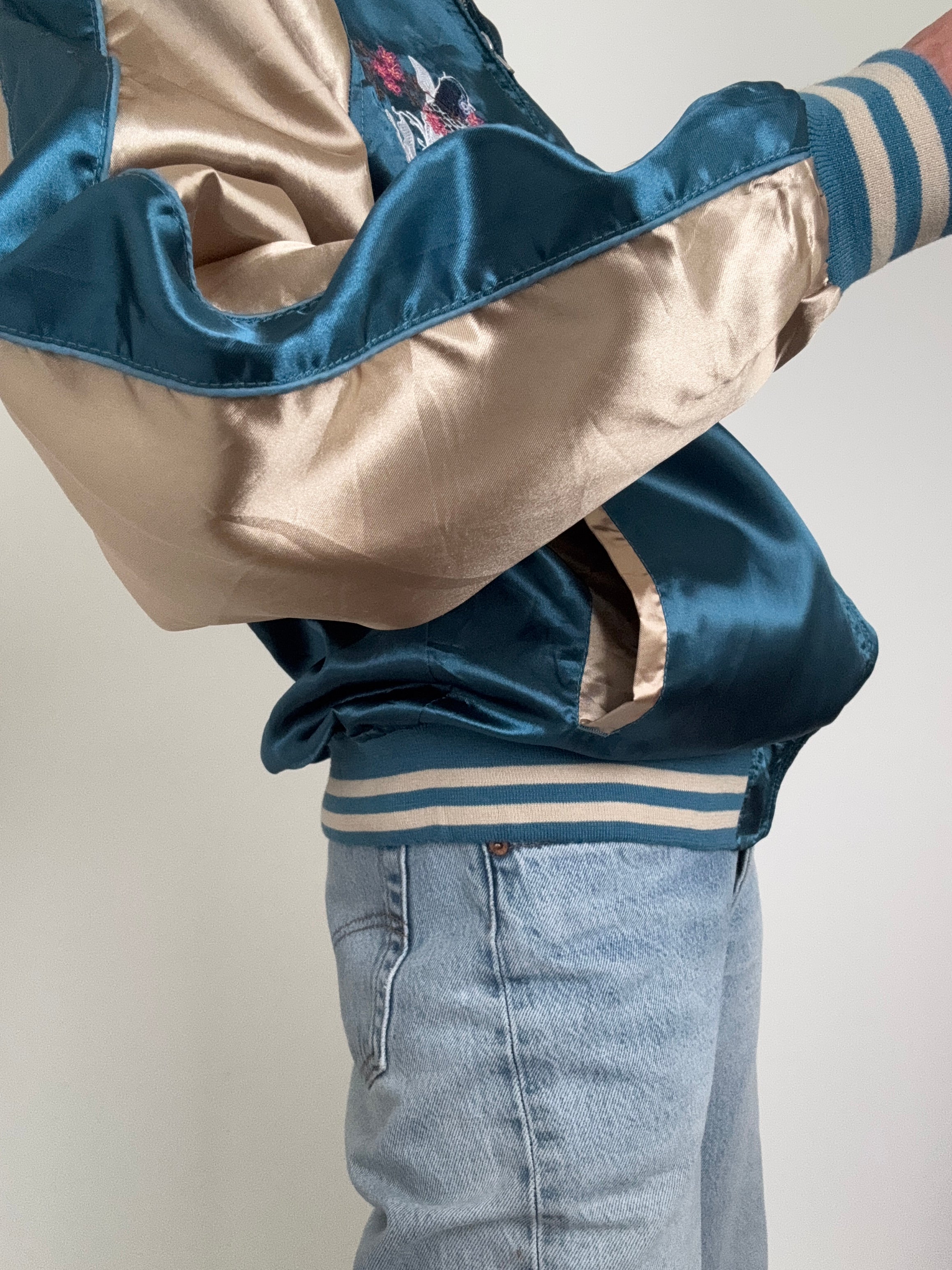 Future Nomads Jackets Medium-Large Satin Bomber Jacket Fish