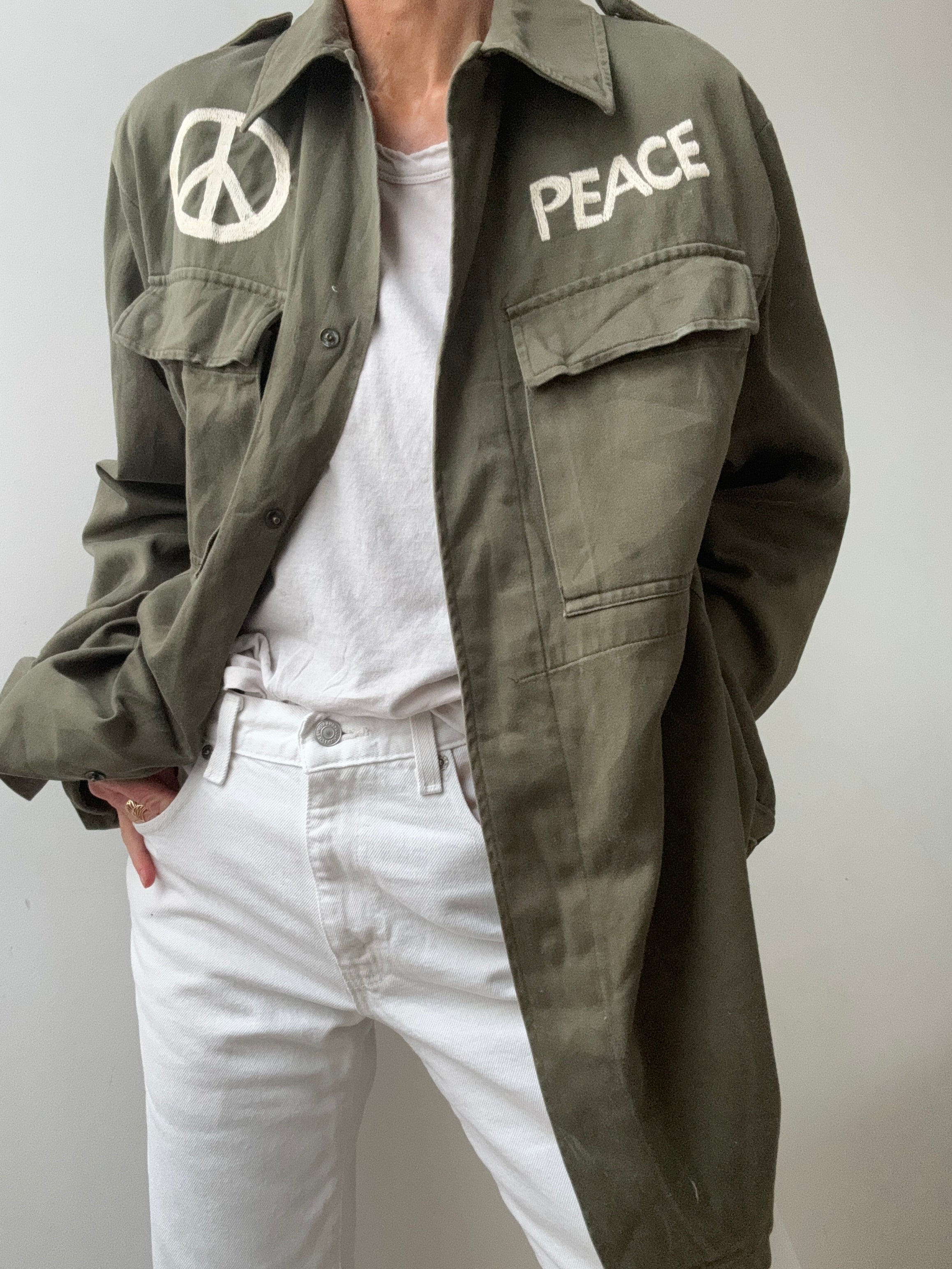 Love Peace Army Jacket Dove AW245 Jetsetbohemian