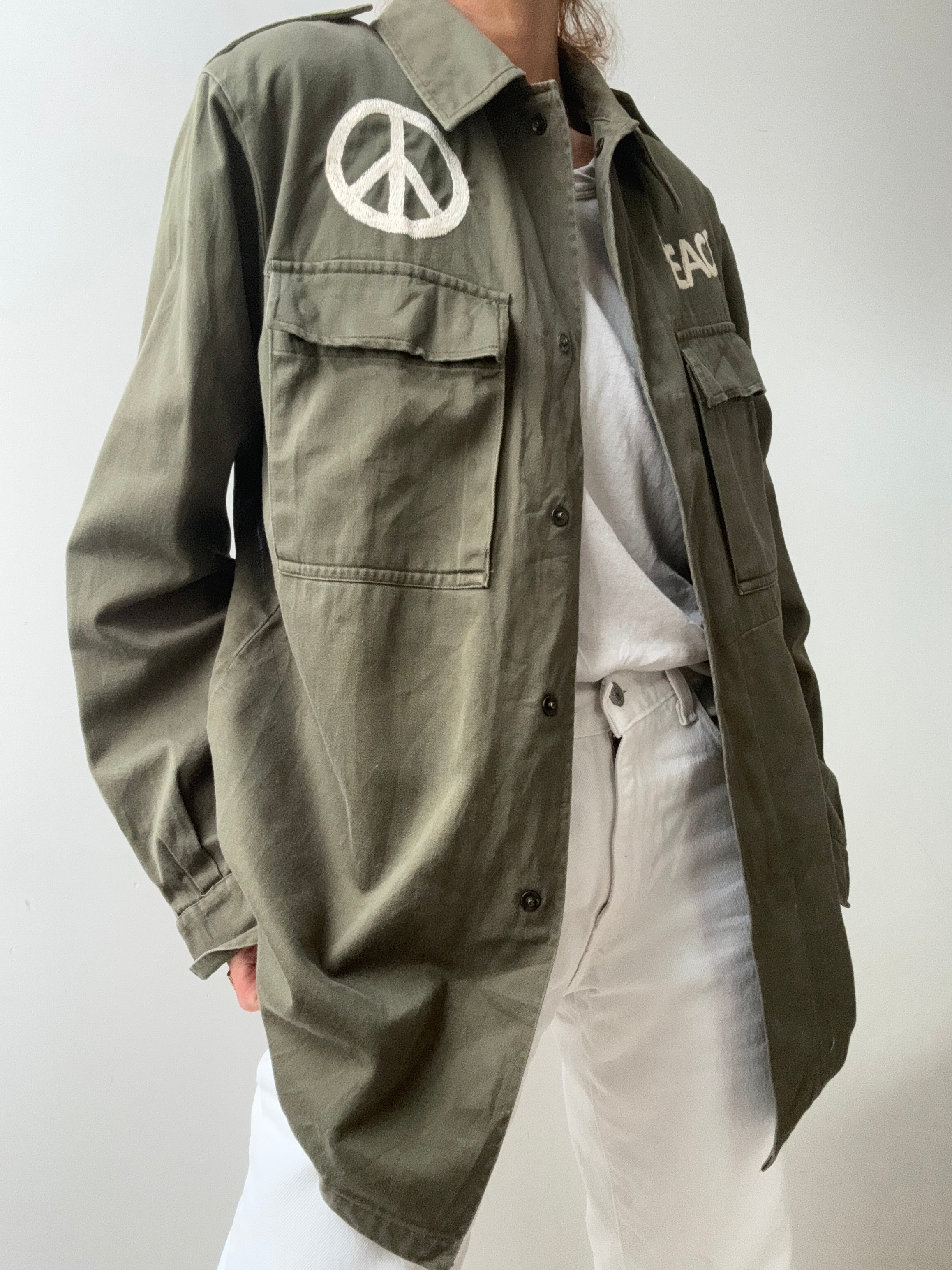 Future Nomads Jackets Medium Love Peace Army Jacket Dove AW245