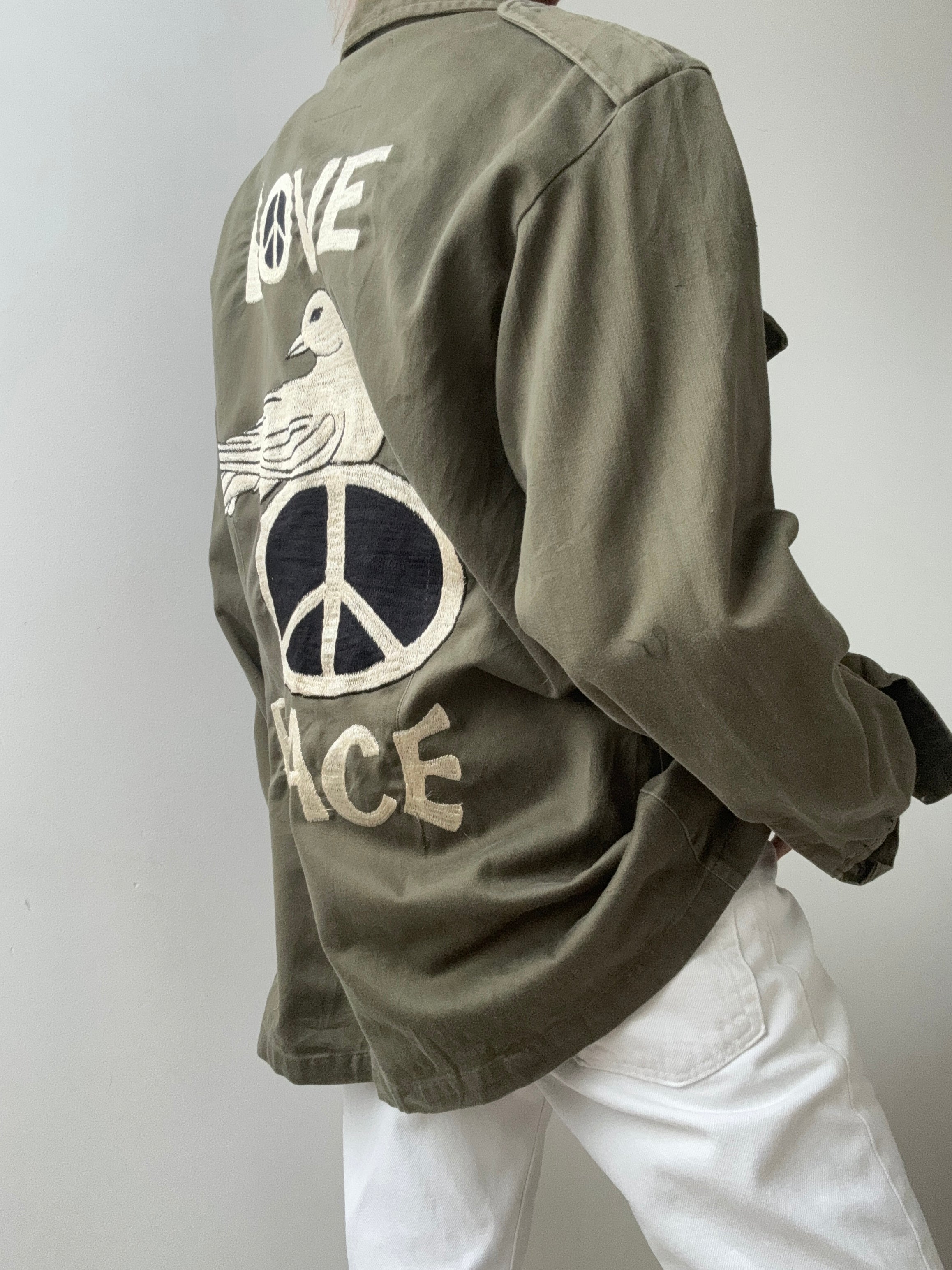 Future Nomads Jackets Medium Love Peace Army Jacket Dove AW245