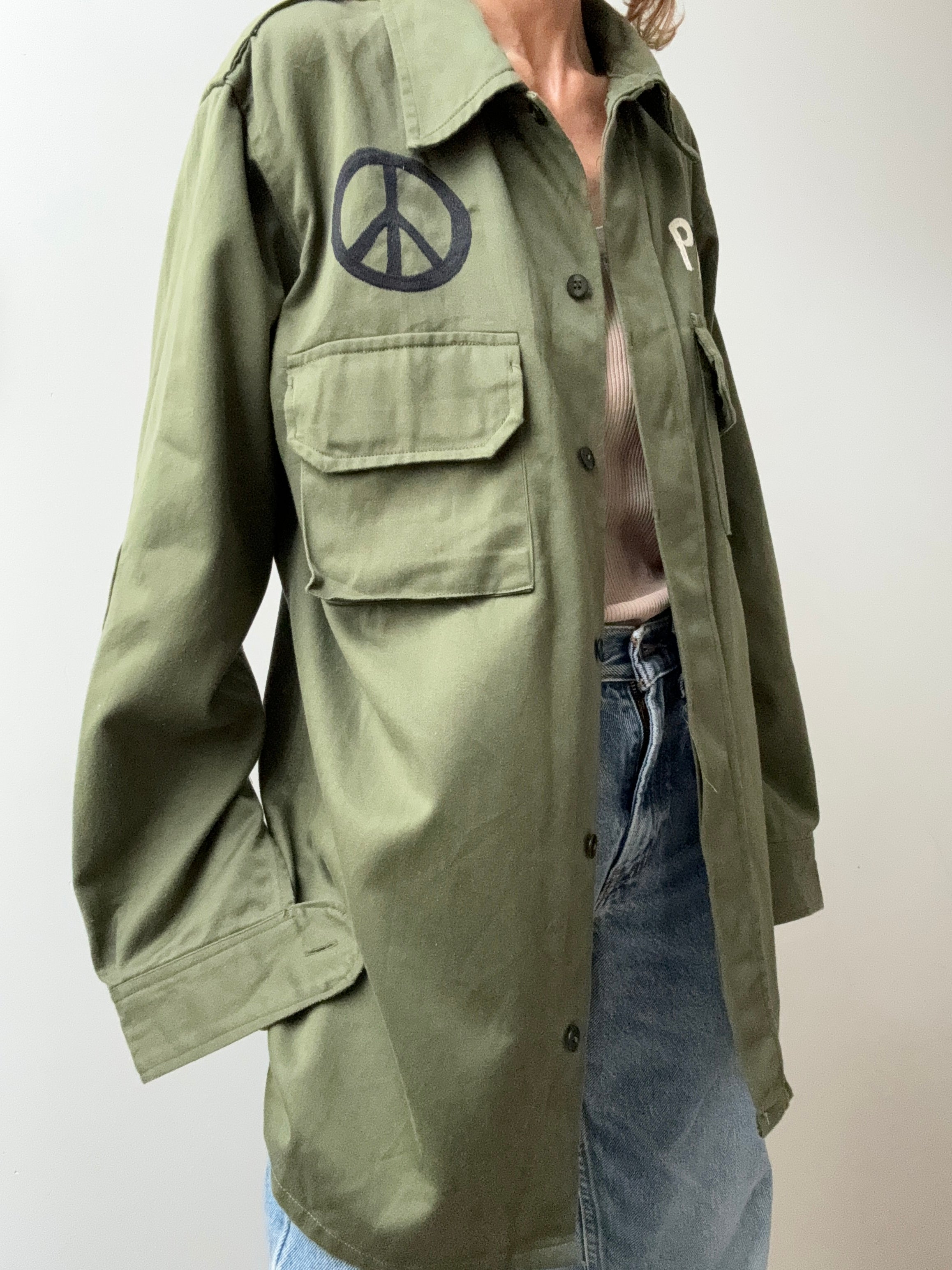 Future Nomads Jackets Medium Love Peace Army Jacket Flag AW243