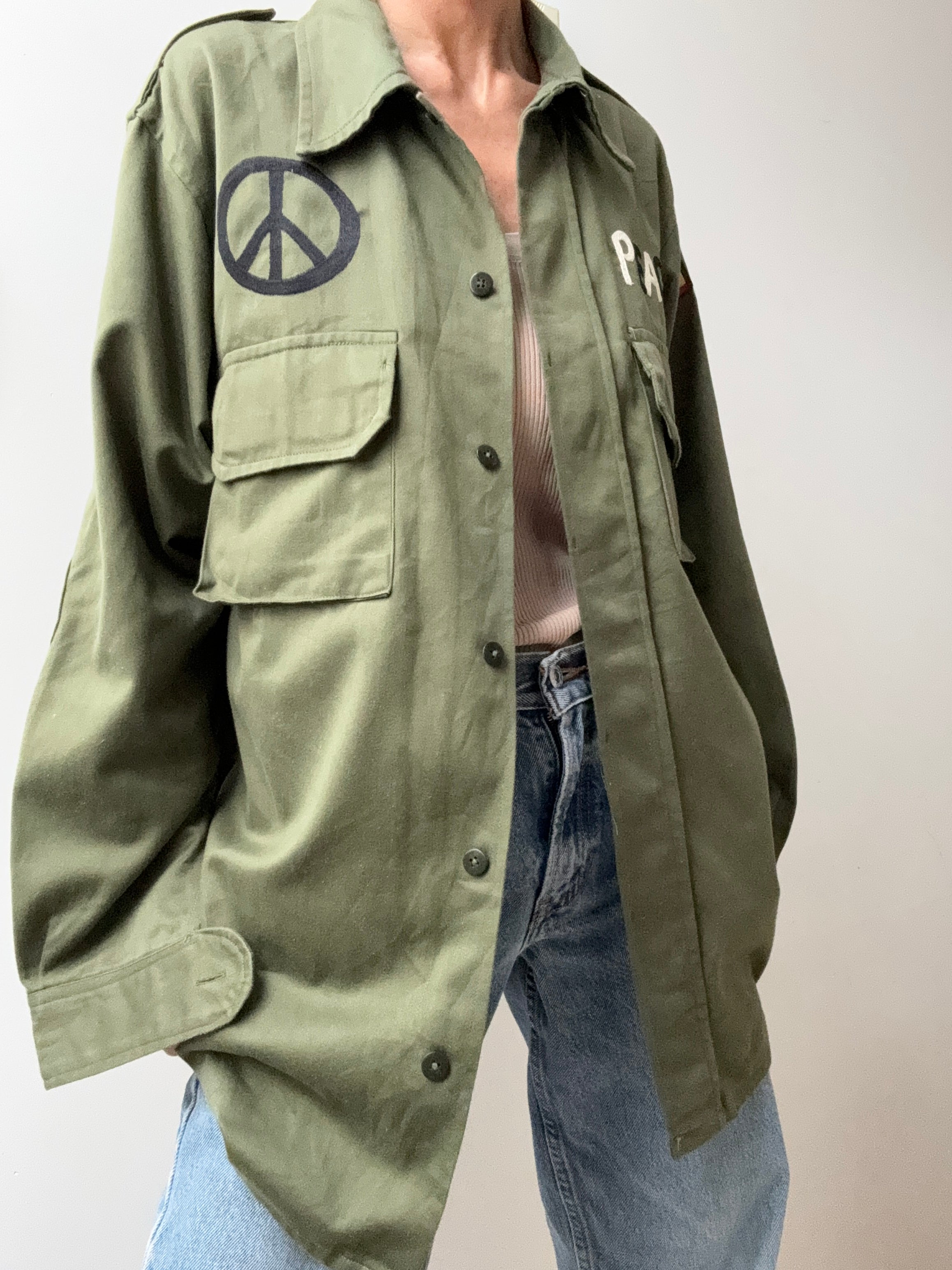 Future Nomads Jackets Medium Love Peace Army Jacket Flag AW243