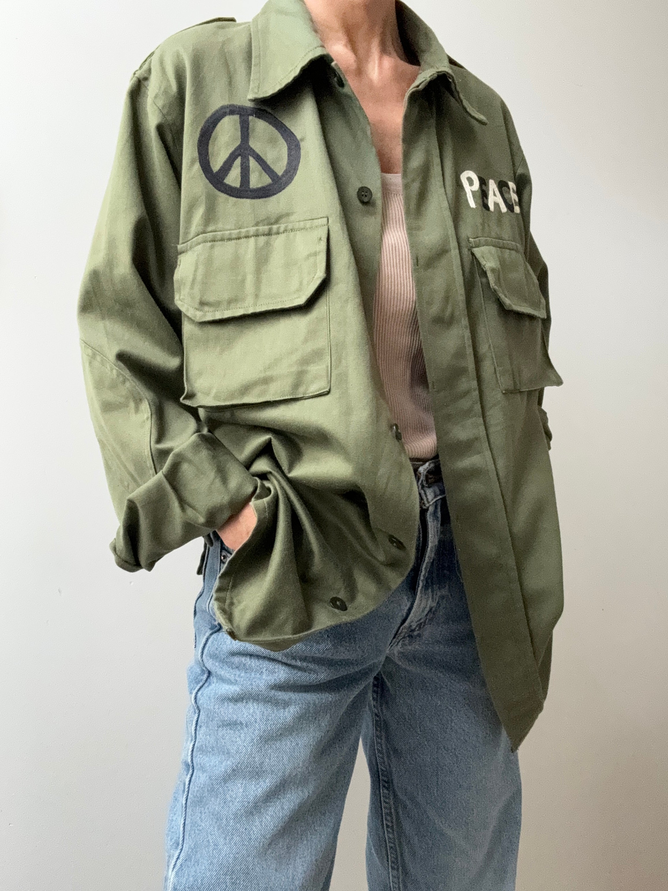 Future Nomads Jackets Medium Love Peace Army Jacket Flag AW243