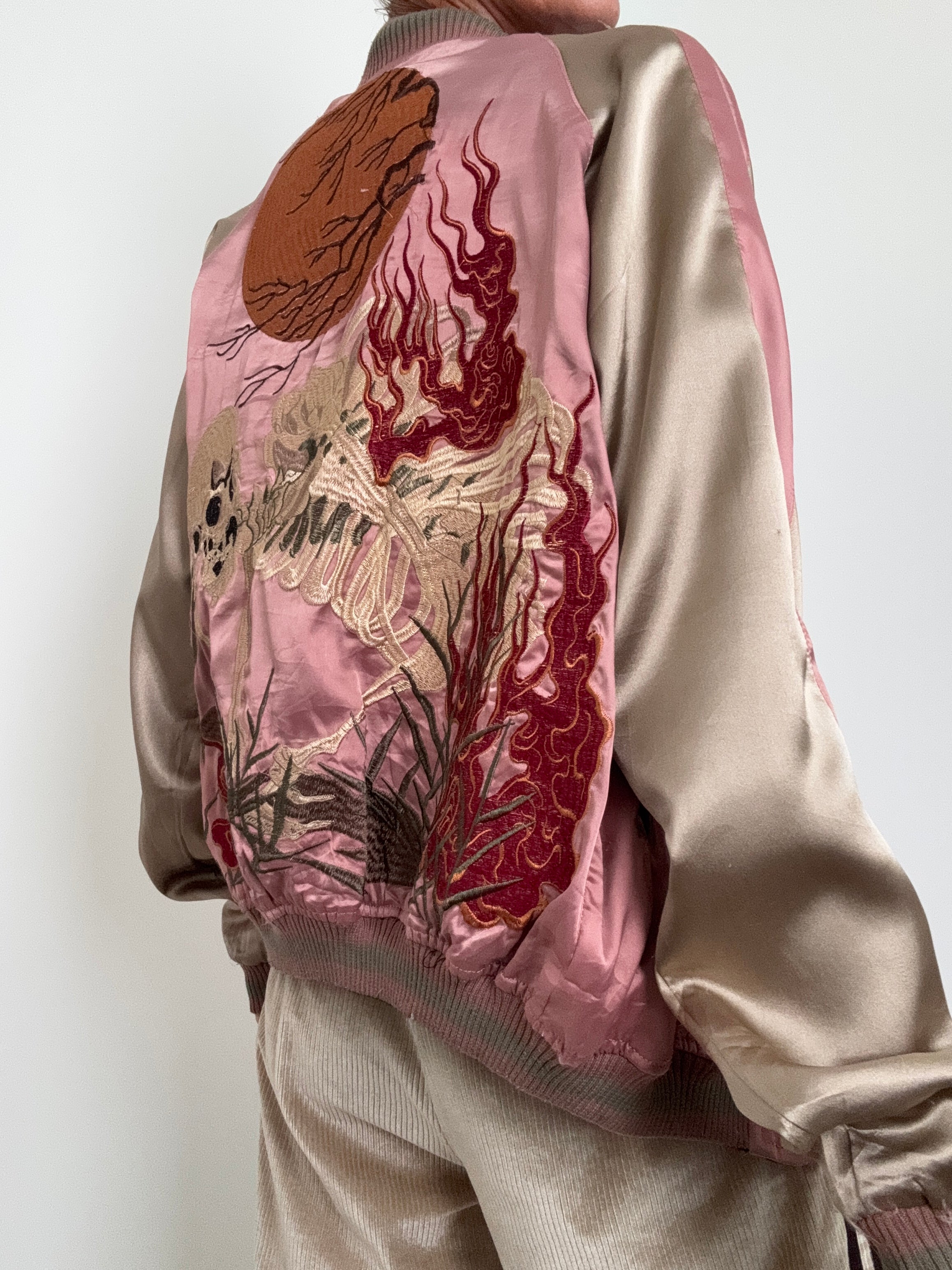 Future Nomads Jackets Medium Reversible Pink Satin Bomber Jacket