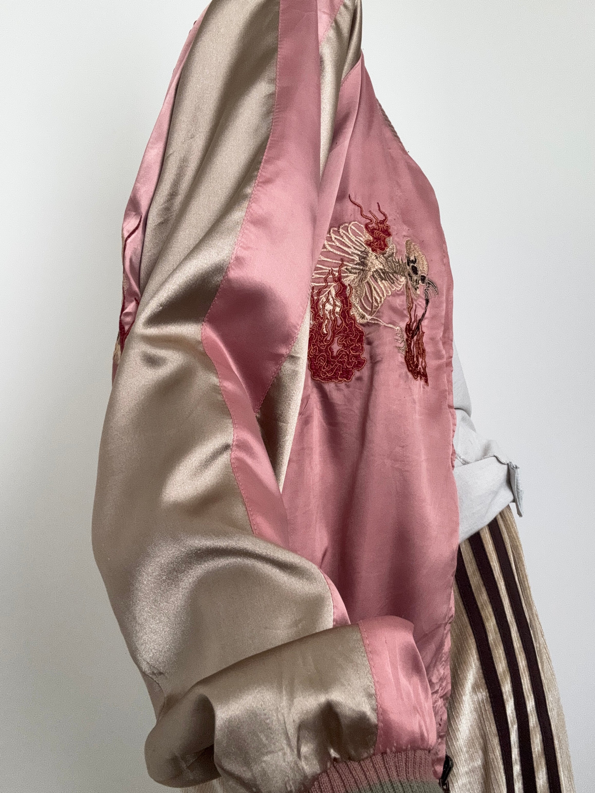 Future Nomads Jackets Medium Reversible Pink Satin Bomber Jacket