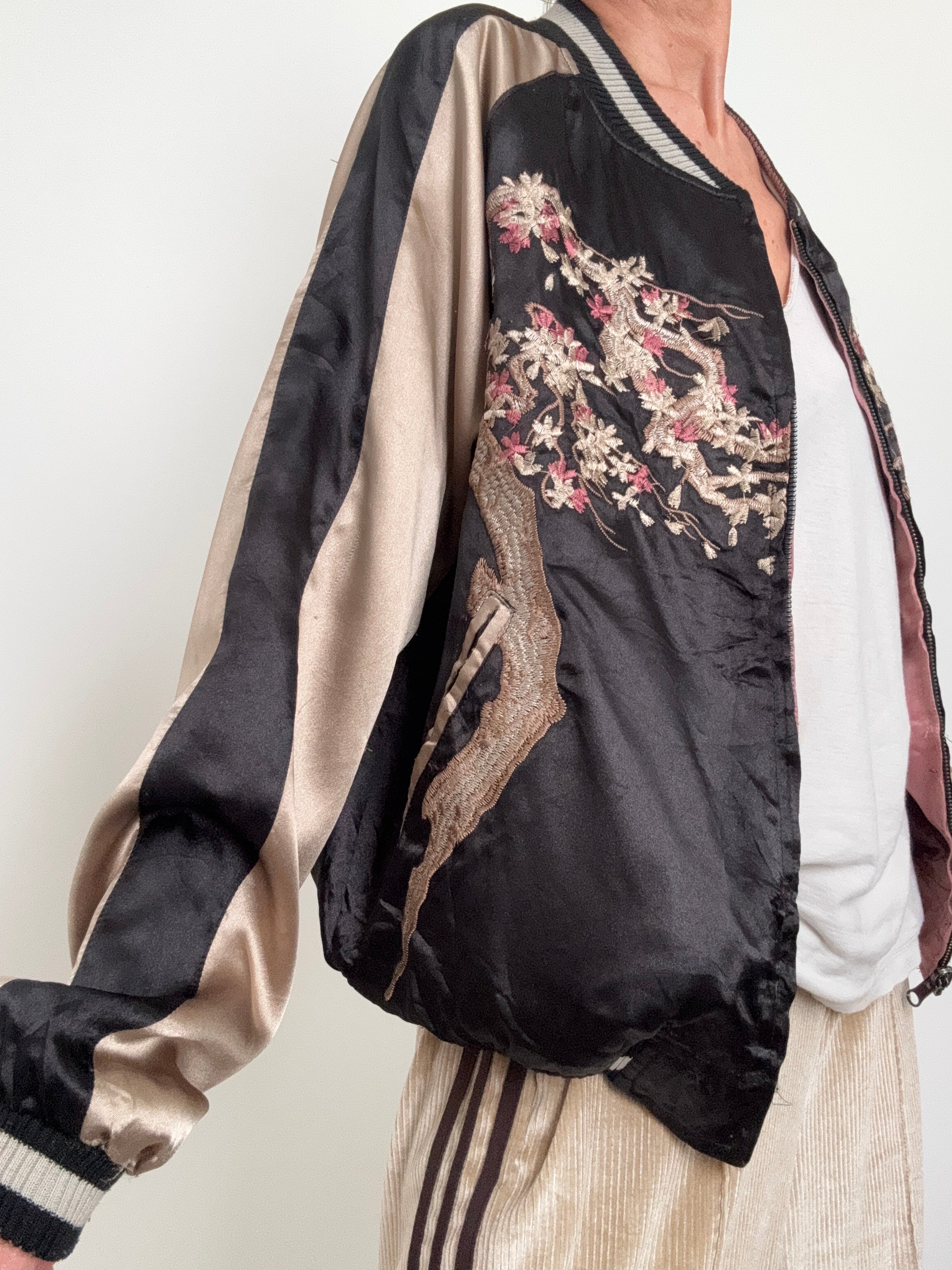 Future Nomads Jackets Medium Reversible Pink Satin Bomber Jacket