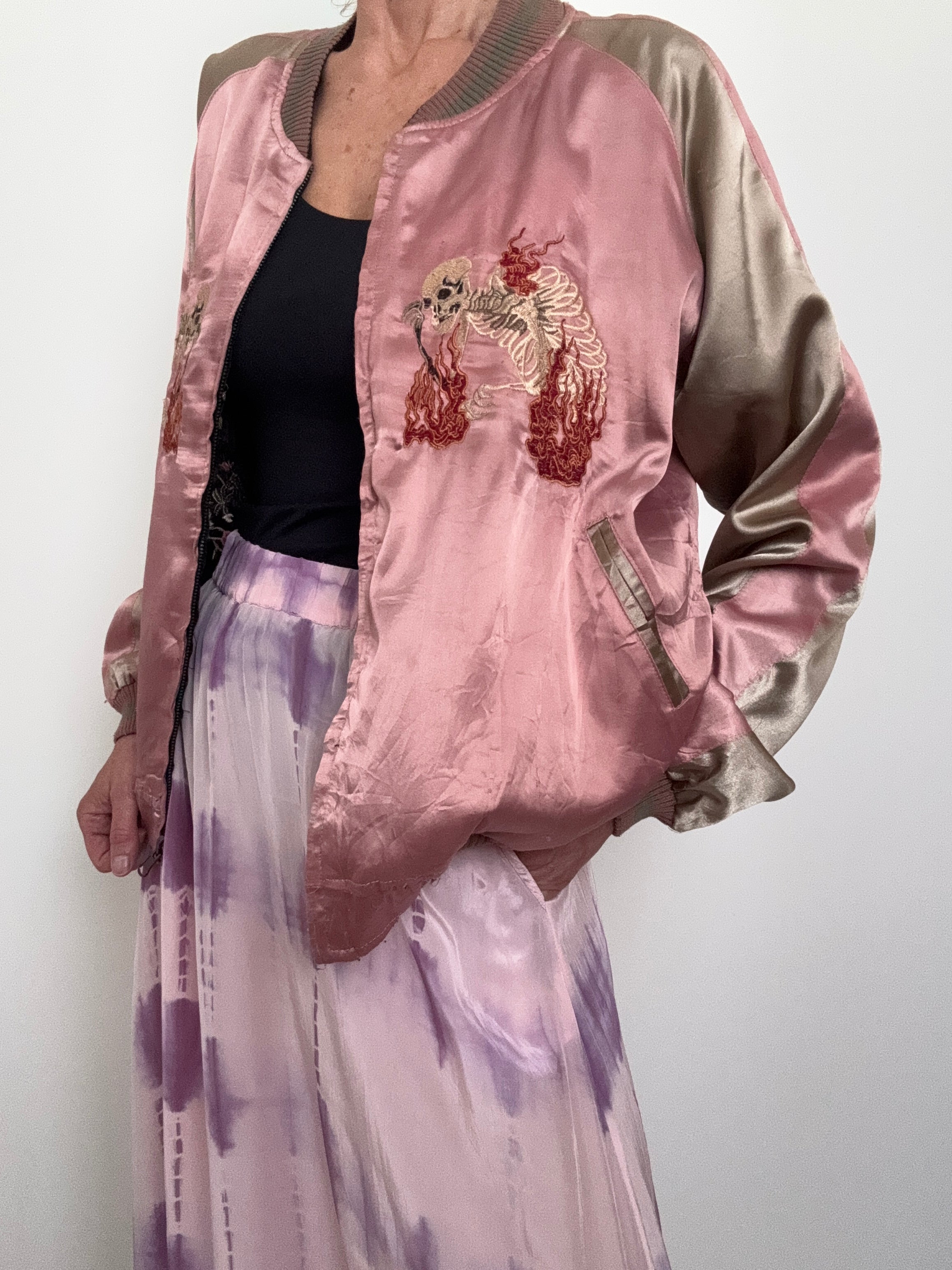 Future Nomads Jackets Medium Reversible Pink Satin Bomber Jacket