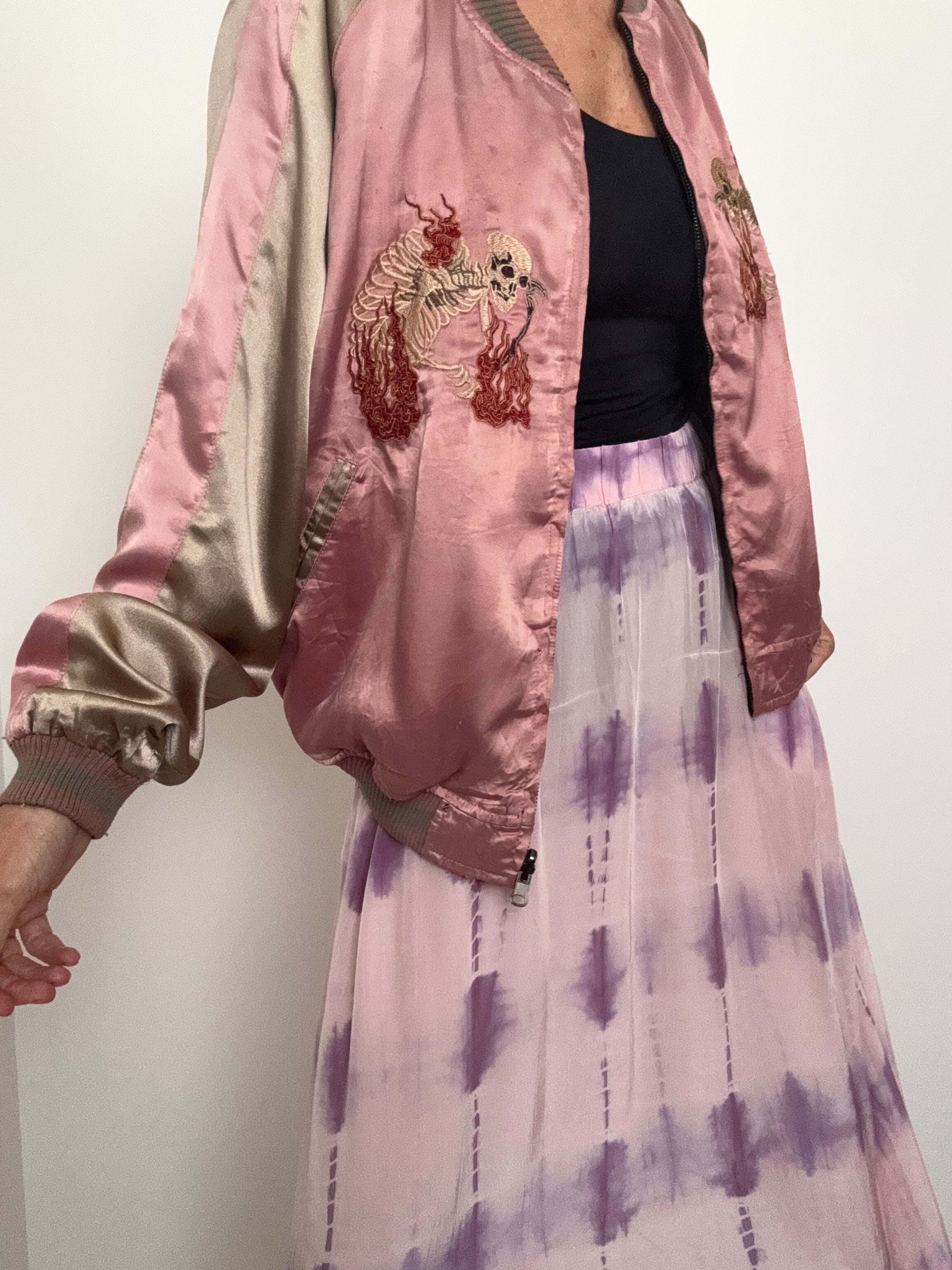Future Nomads Jackets Medium Reversible Pink Satin Bomber Jacket