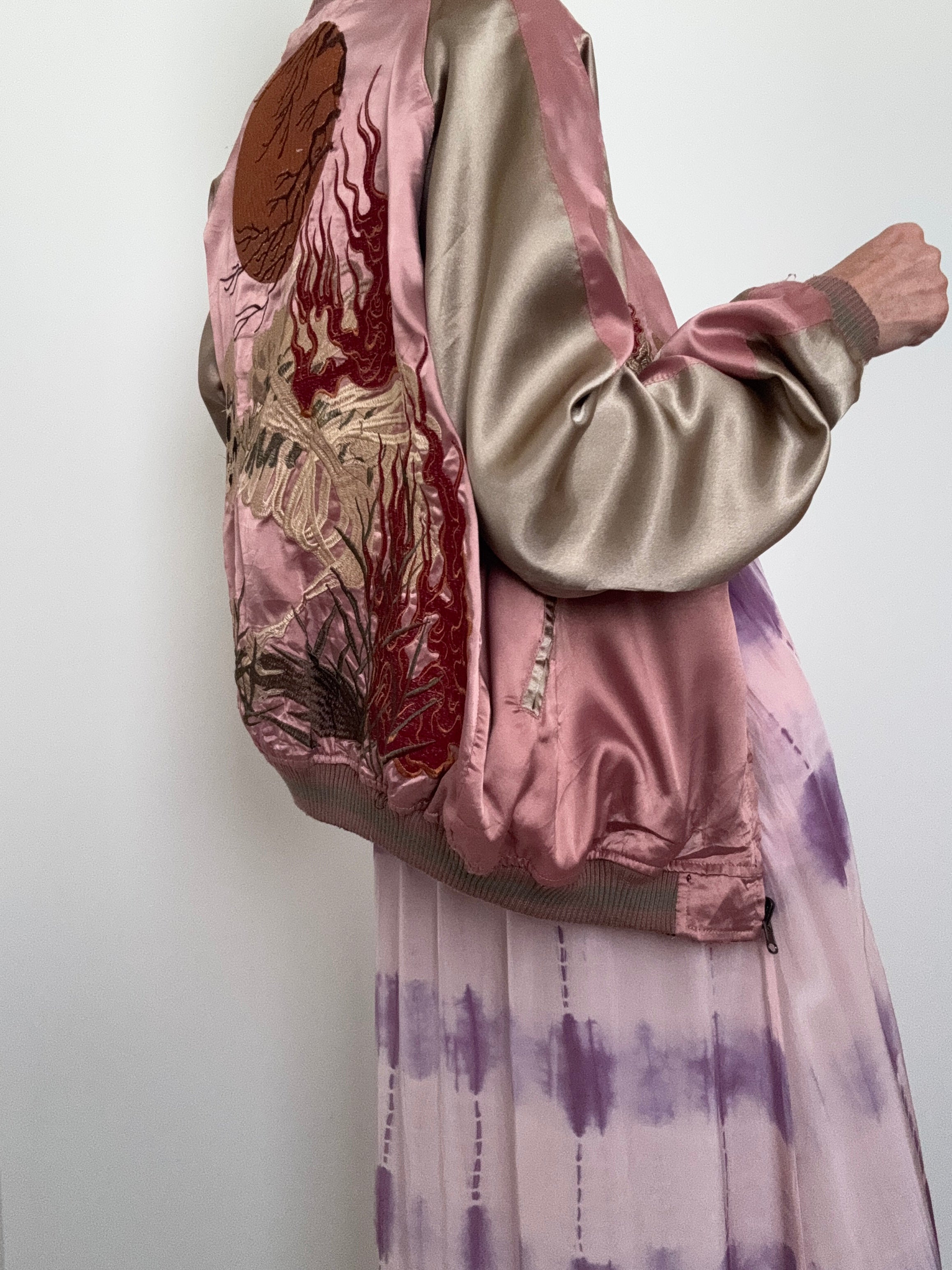 Future Nomads Jackets Medium Reversible Pink Satin Bomber Jacket
