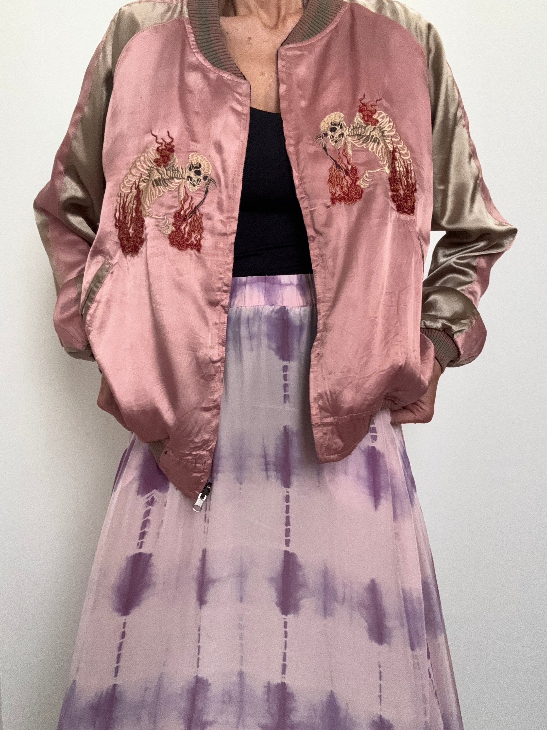 Future Nomads Jackets Medium Reversible Pink Satin Bomber Jacket