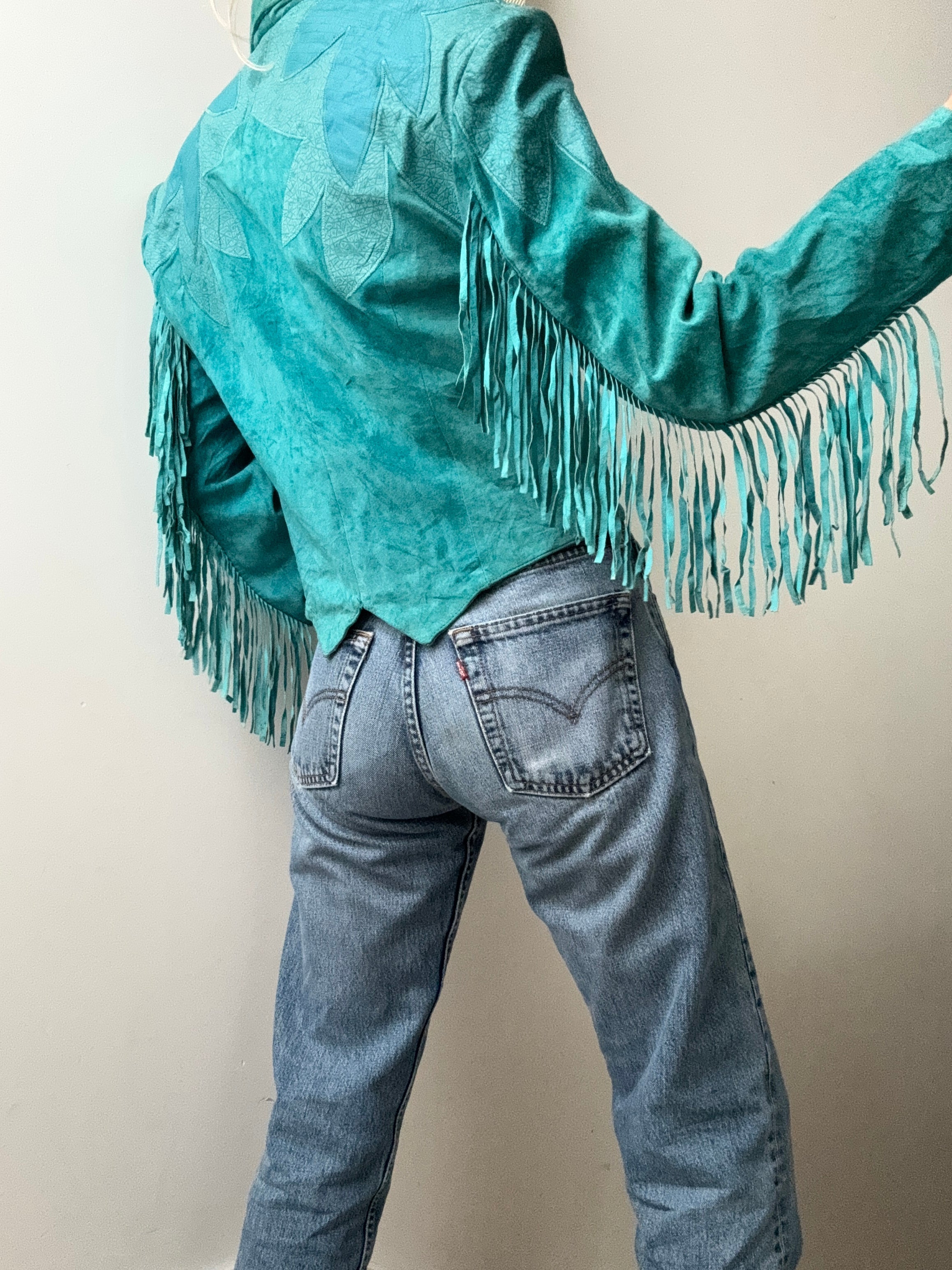 Future Nomads Jackets Medium Suede Turquoise Tassle Jacket