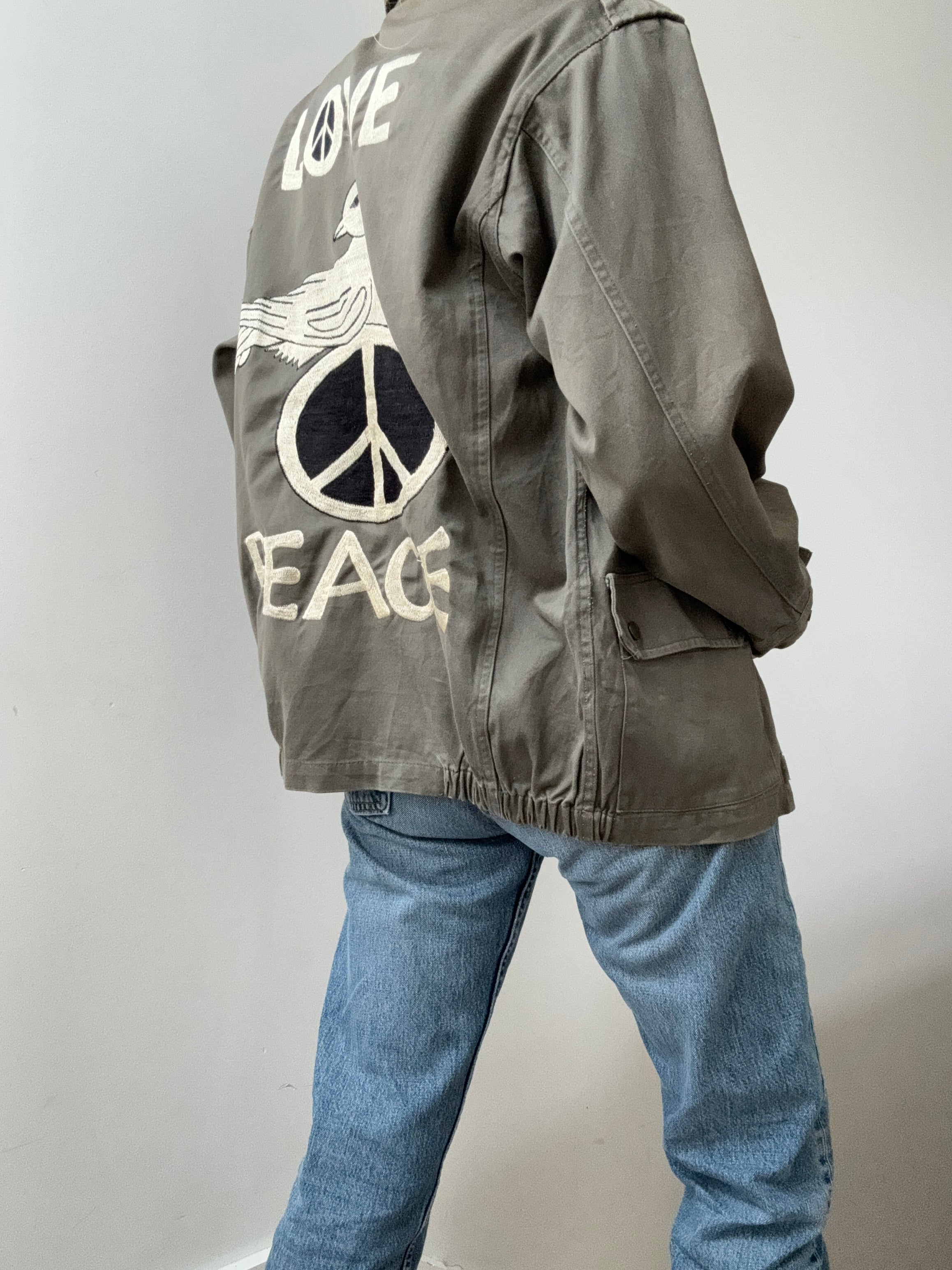 Future Nomads Jackets Small Love Peace Army Jacket Zipper Front AW24