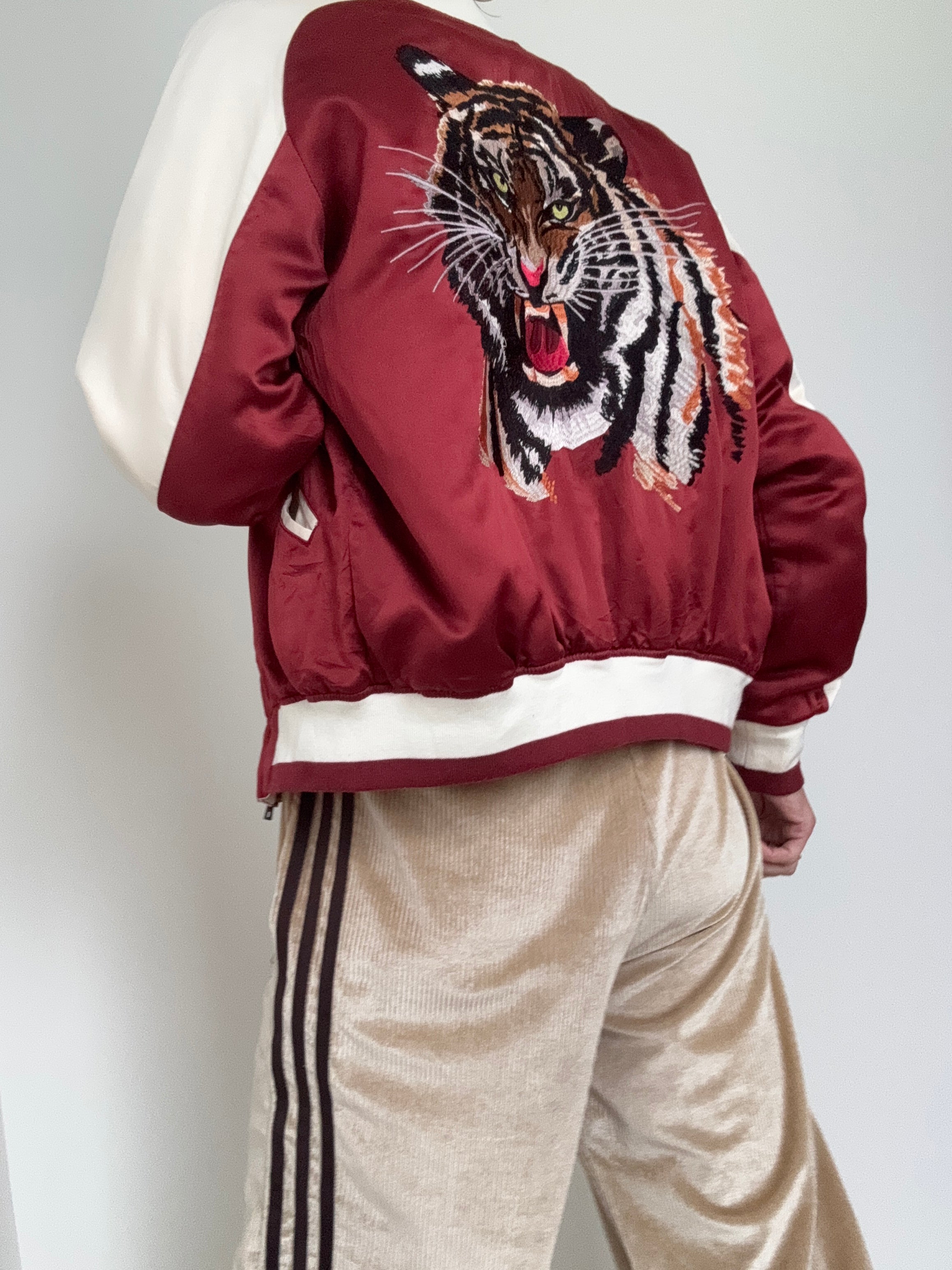 Future Nomads Jackets Small Satin Tiger Bomber Jacket