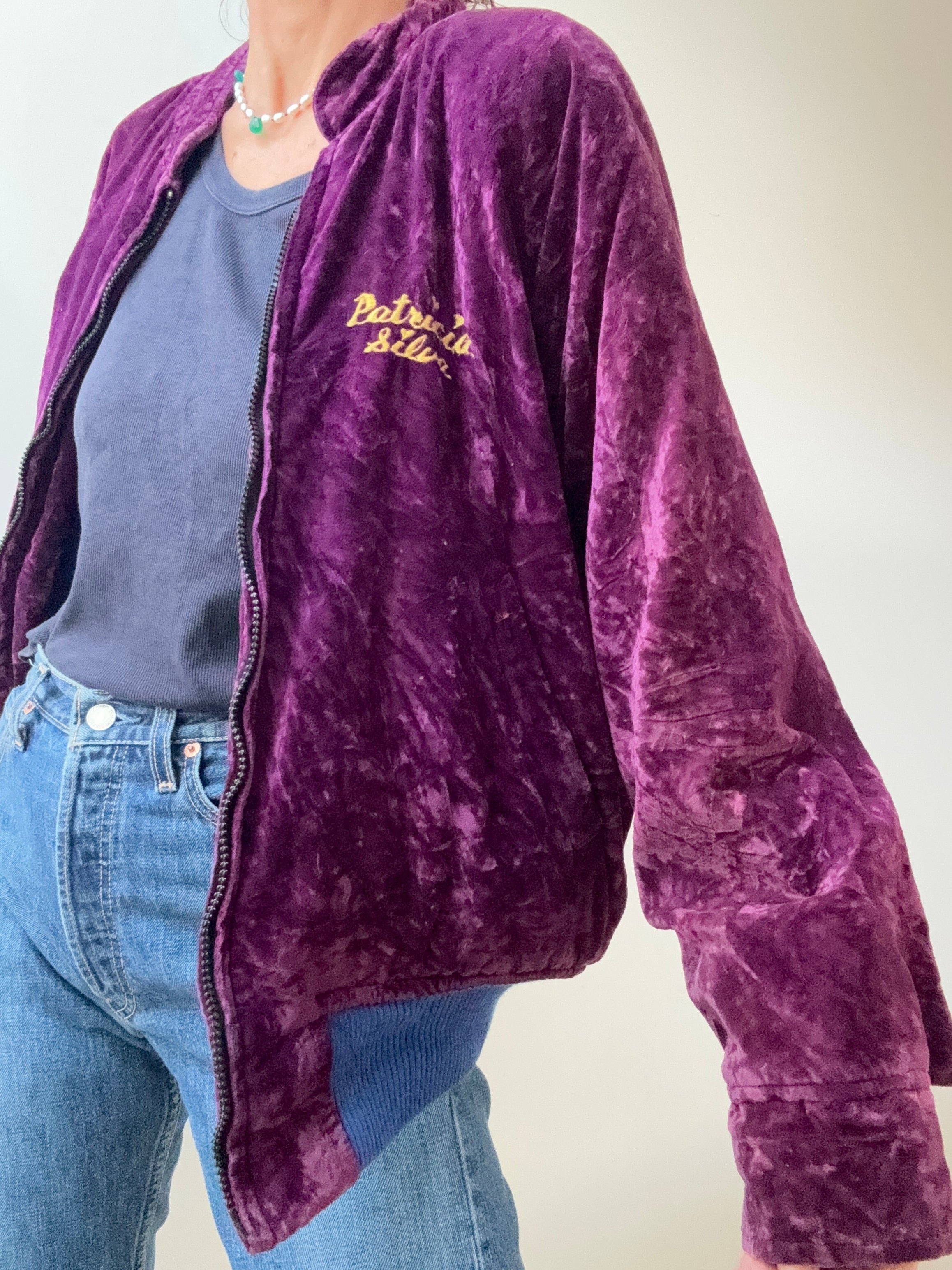 Future Nomads Jackets Small Vintage Velvet Bomber Plum