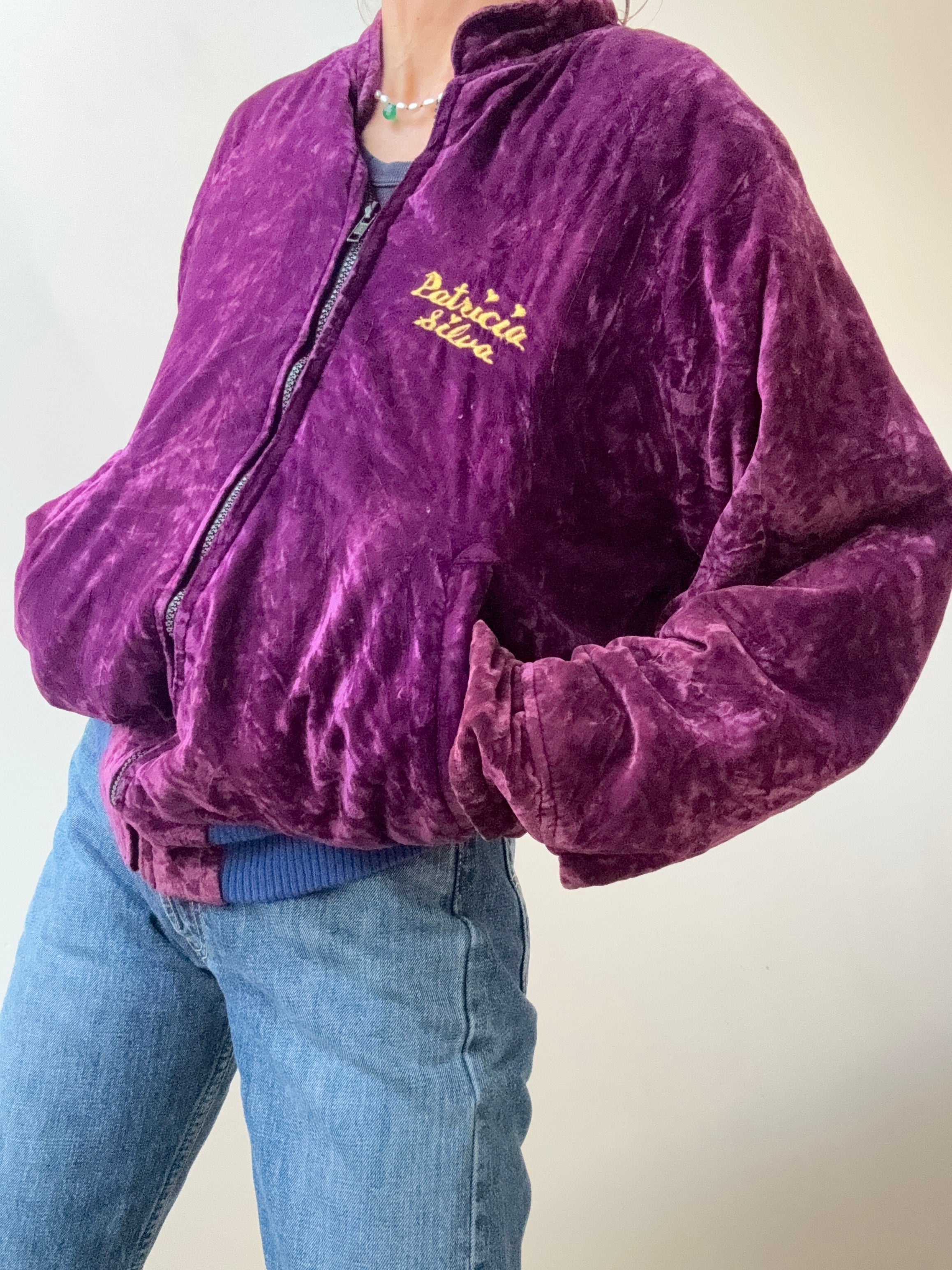 Future Nomads Jackets Small Vintage Velvet Bomber Plum