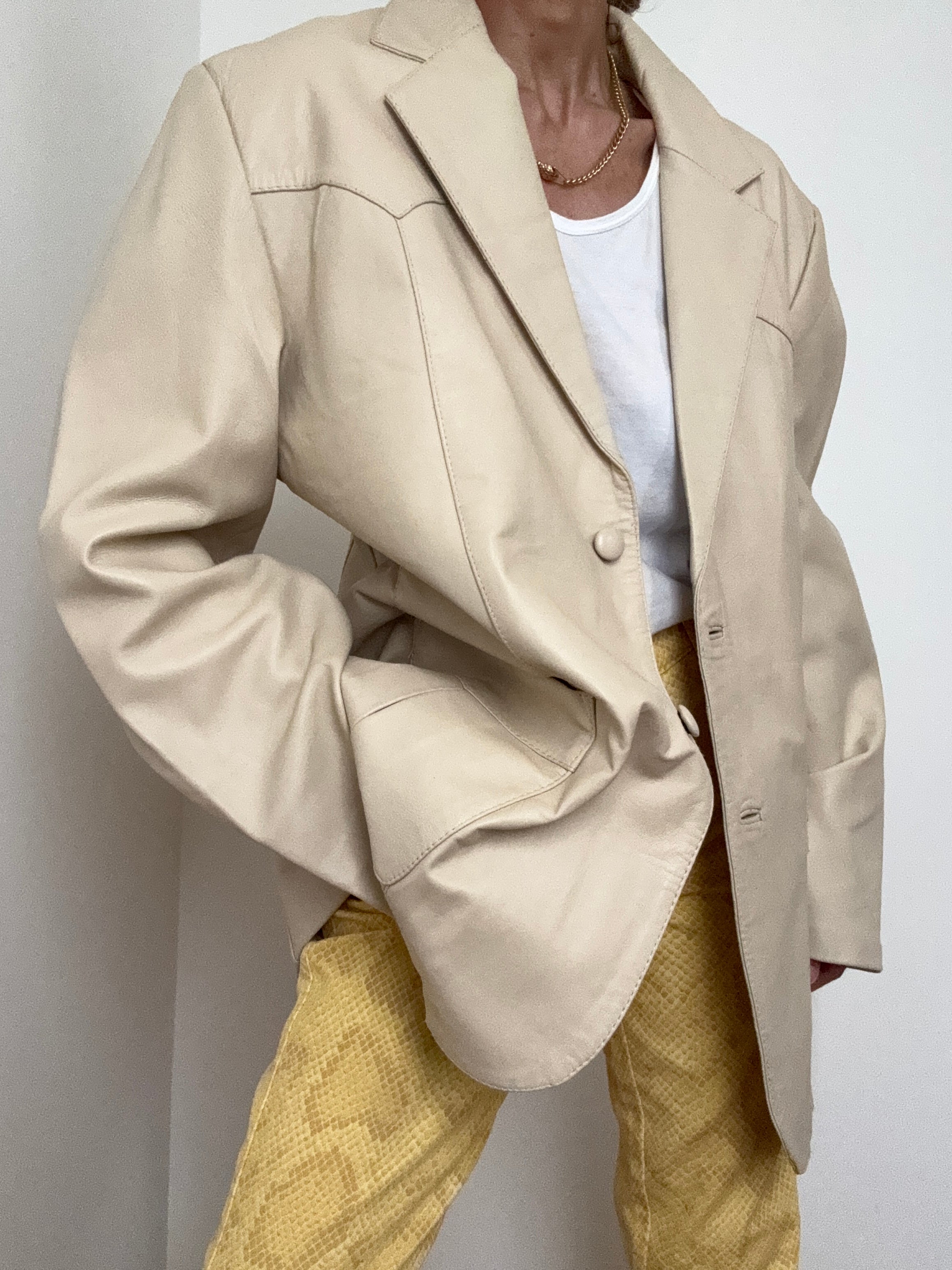 Cream Leather Blazer | Jackets