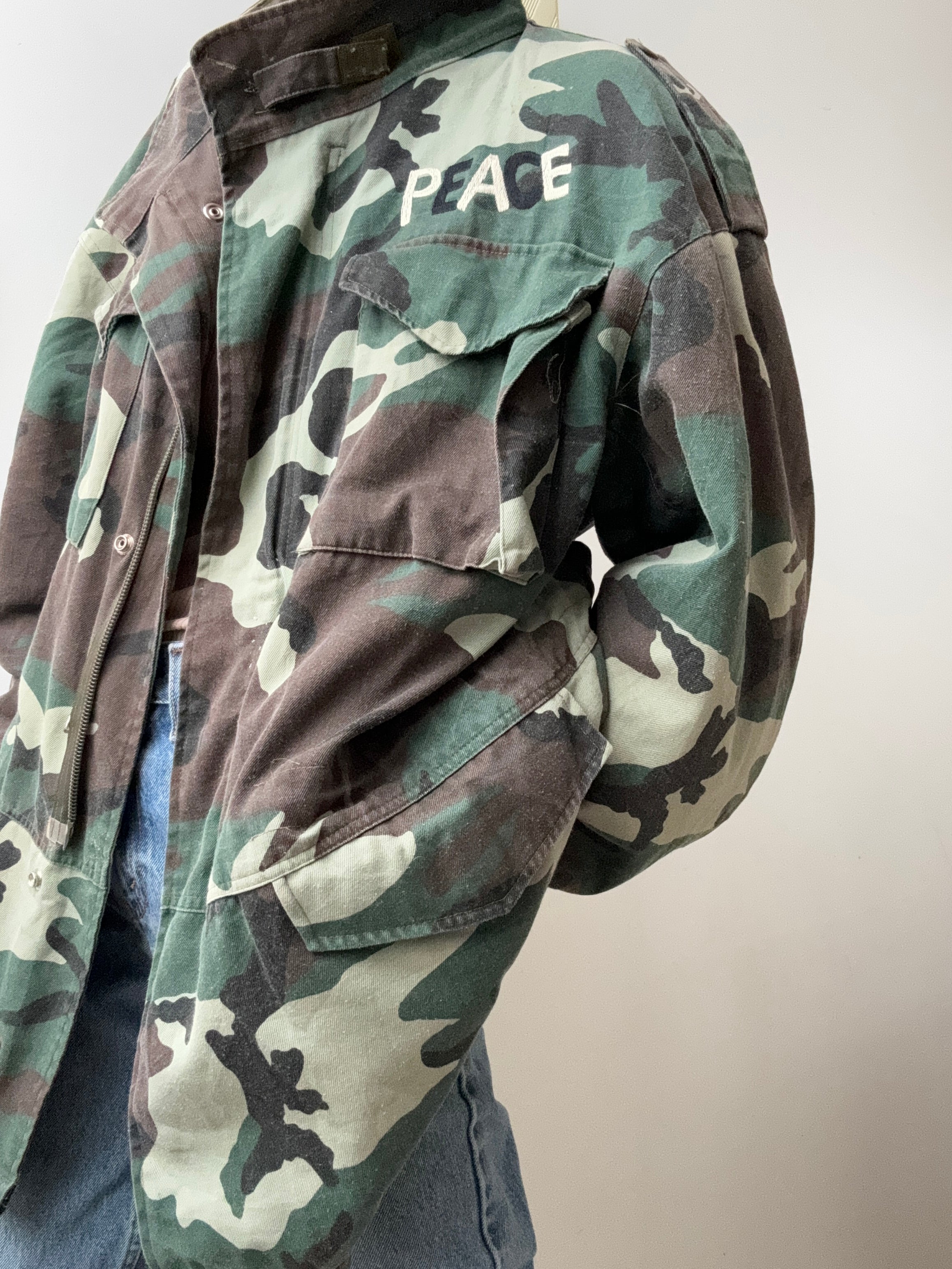 Future Nomads Jackets XLarge Love Peace Army Jacket Camo Padded Jacket