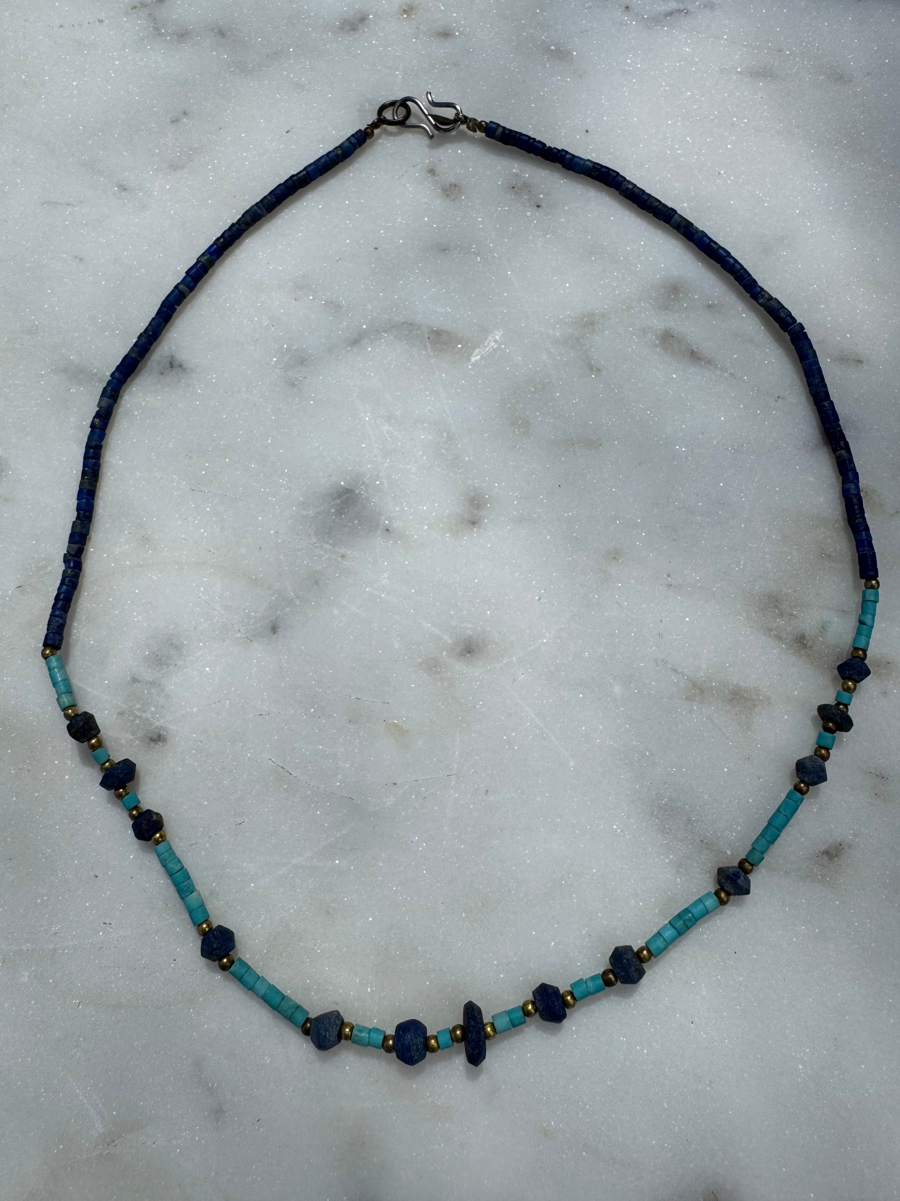 Lapis And Turquoise With Brass Detail Necklace | Necklaces