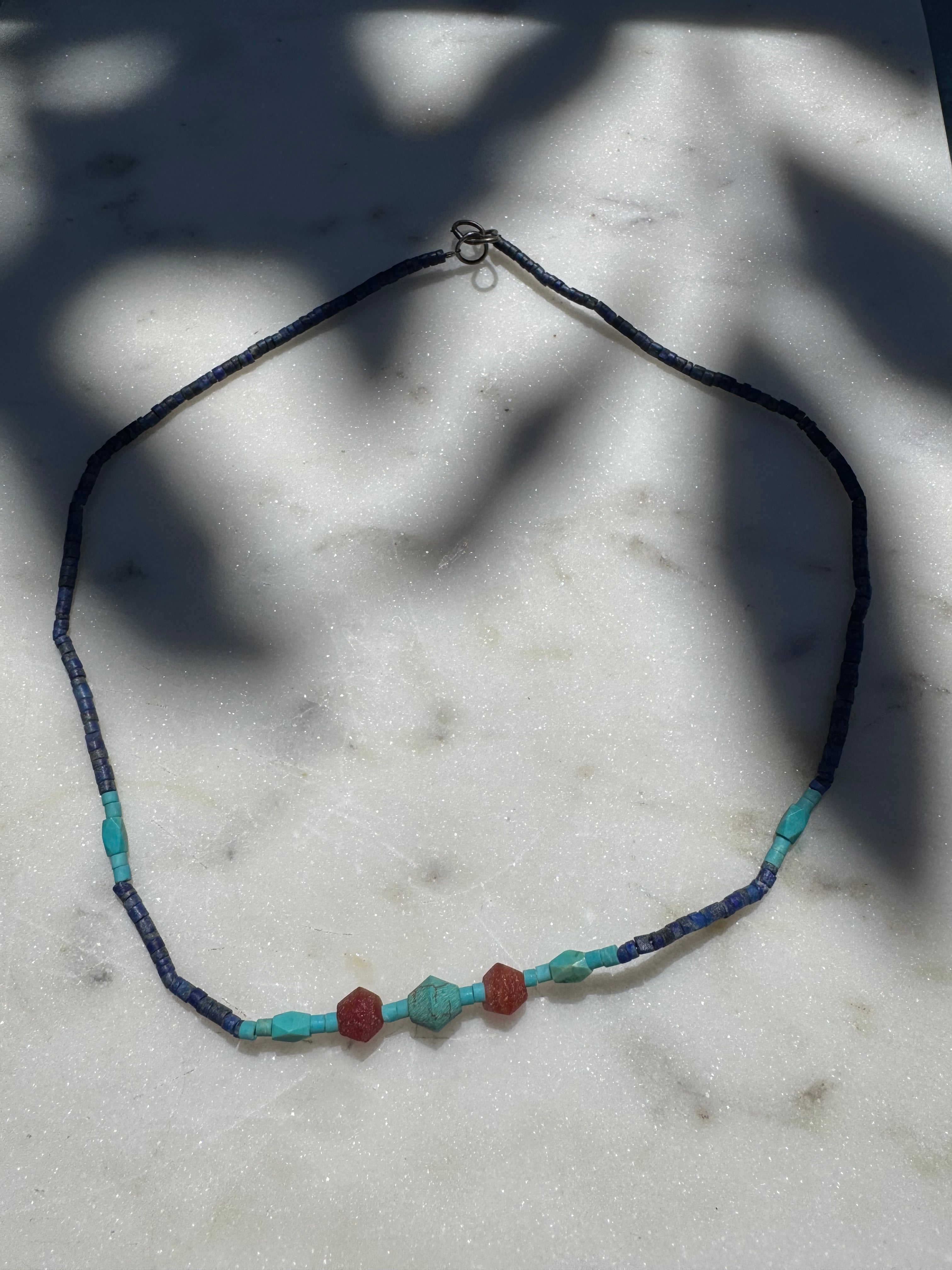 Future Nomads Necklaces 44cm Lapis And turquoise Bead Necklace Red Bead