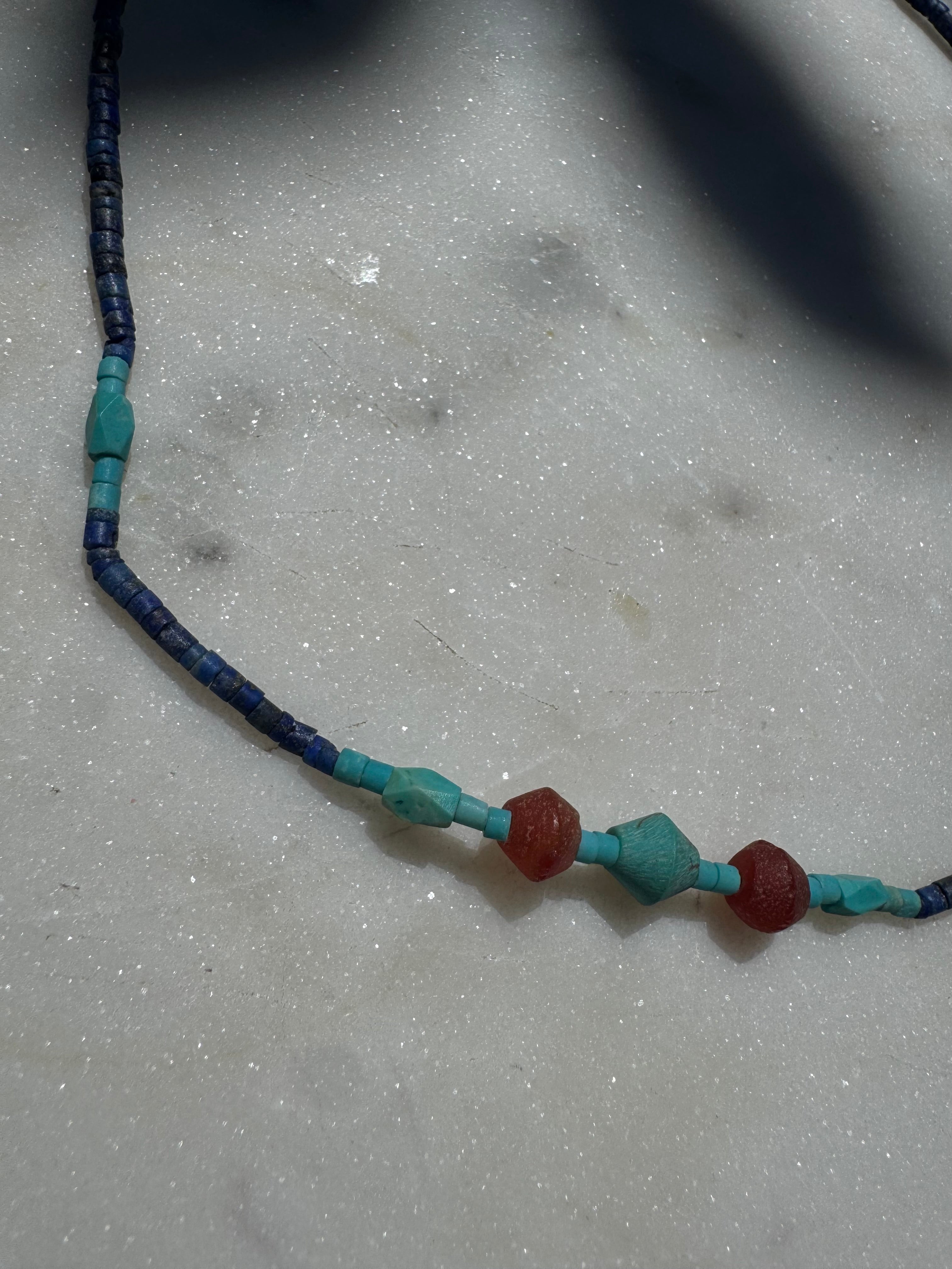 Future Nomads Necklaces 44cm Lapis And turquoise Bead Necklace Red Bead