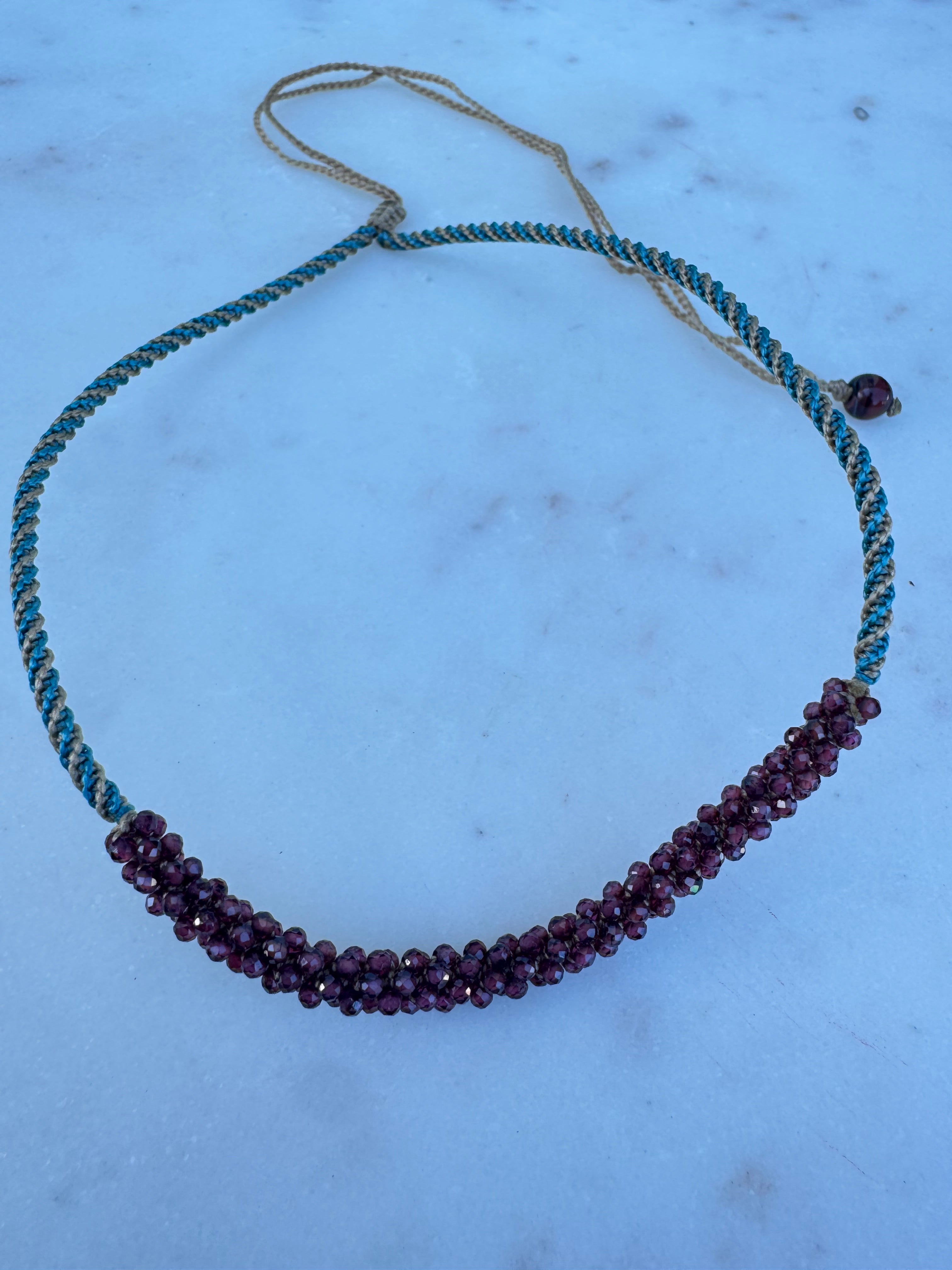 Future Nomads Necklaces Garnet Stone Woven Choker