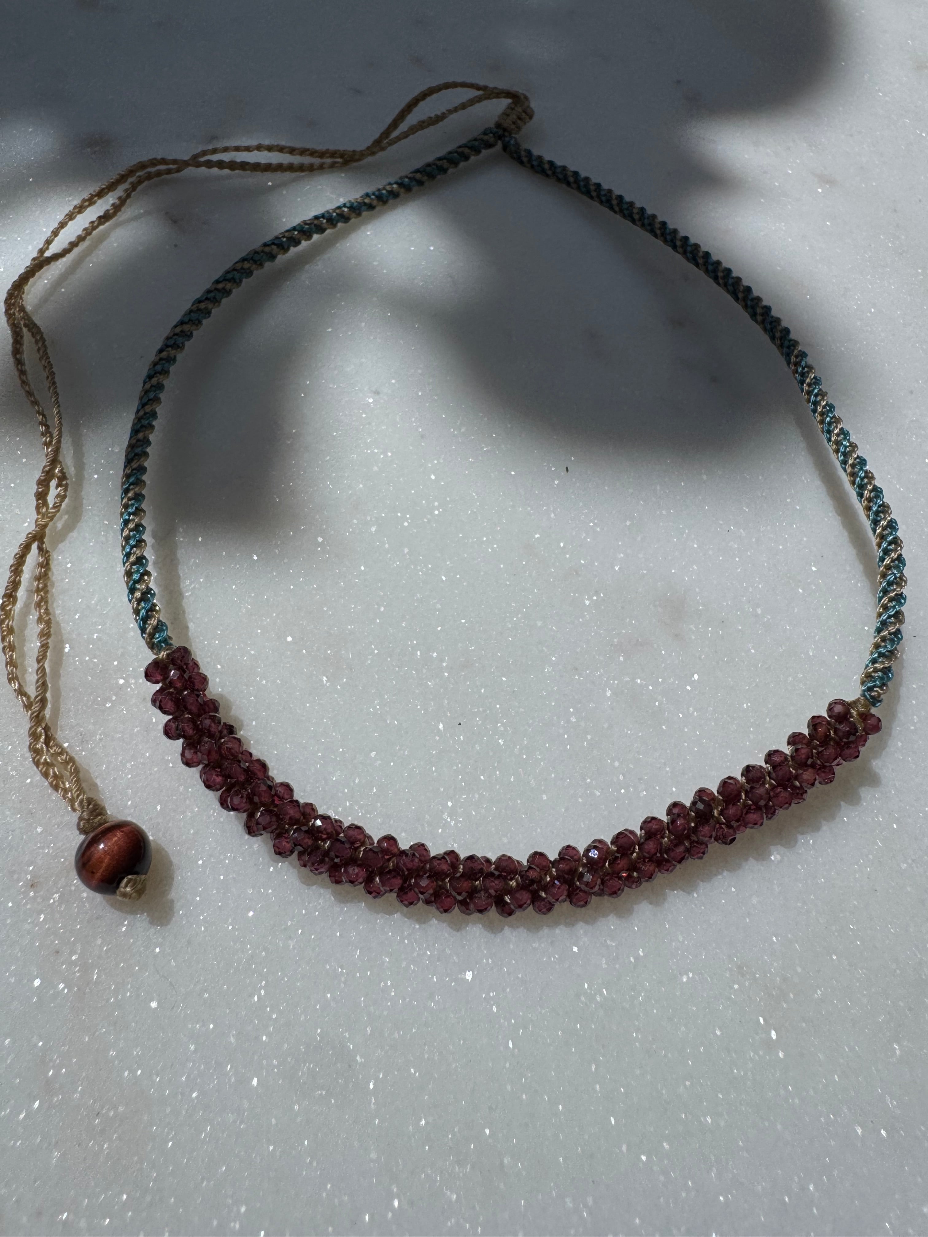 Future Nomads Necklaces Garnet Stone Woven Choker