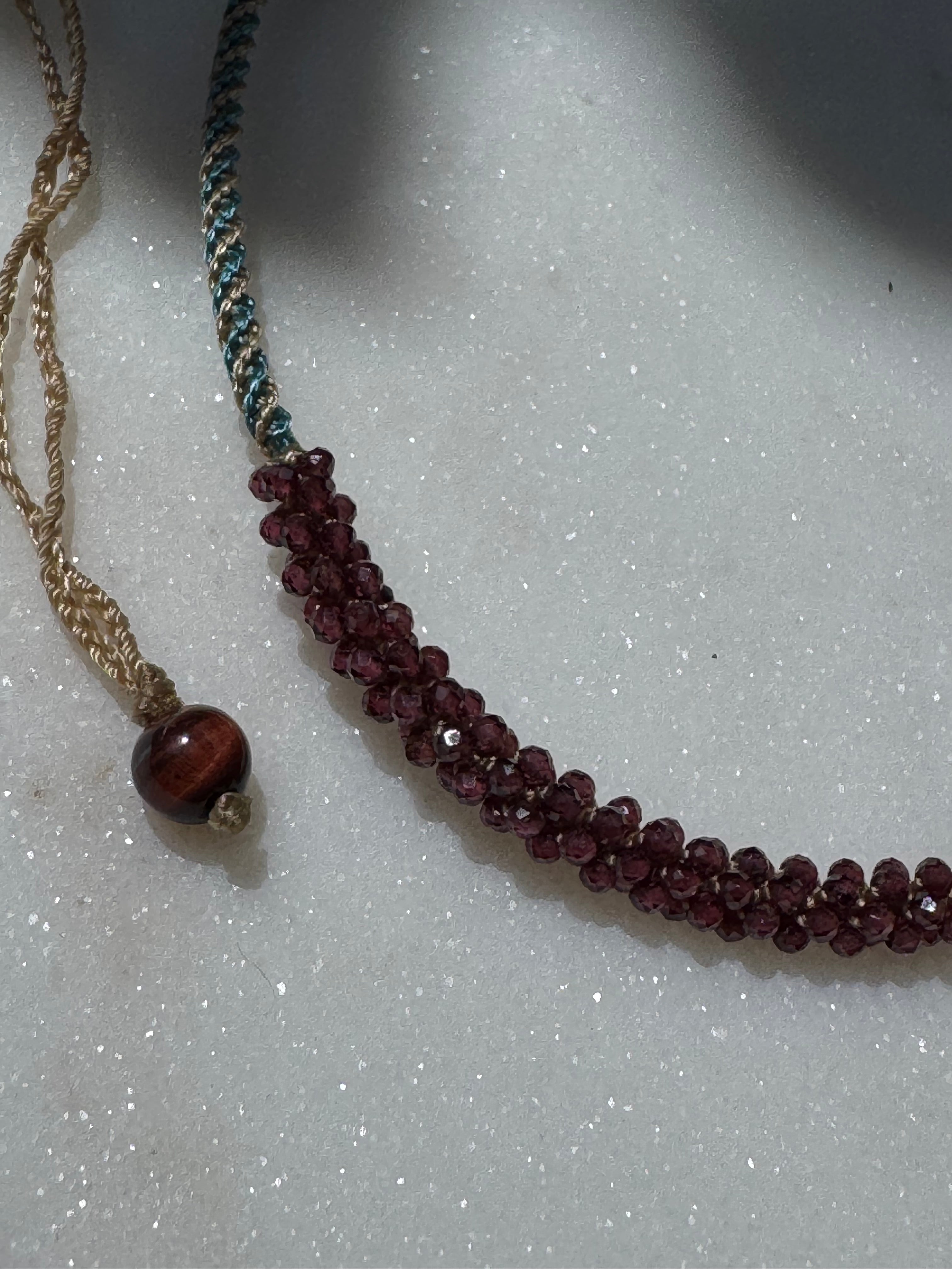 Future Nomads Necklaces Garnet Stone Woven Choker