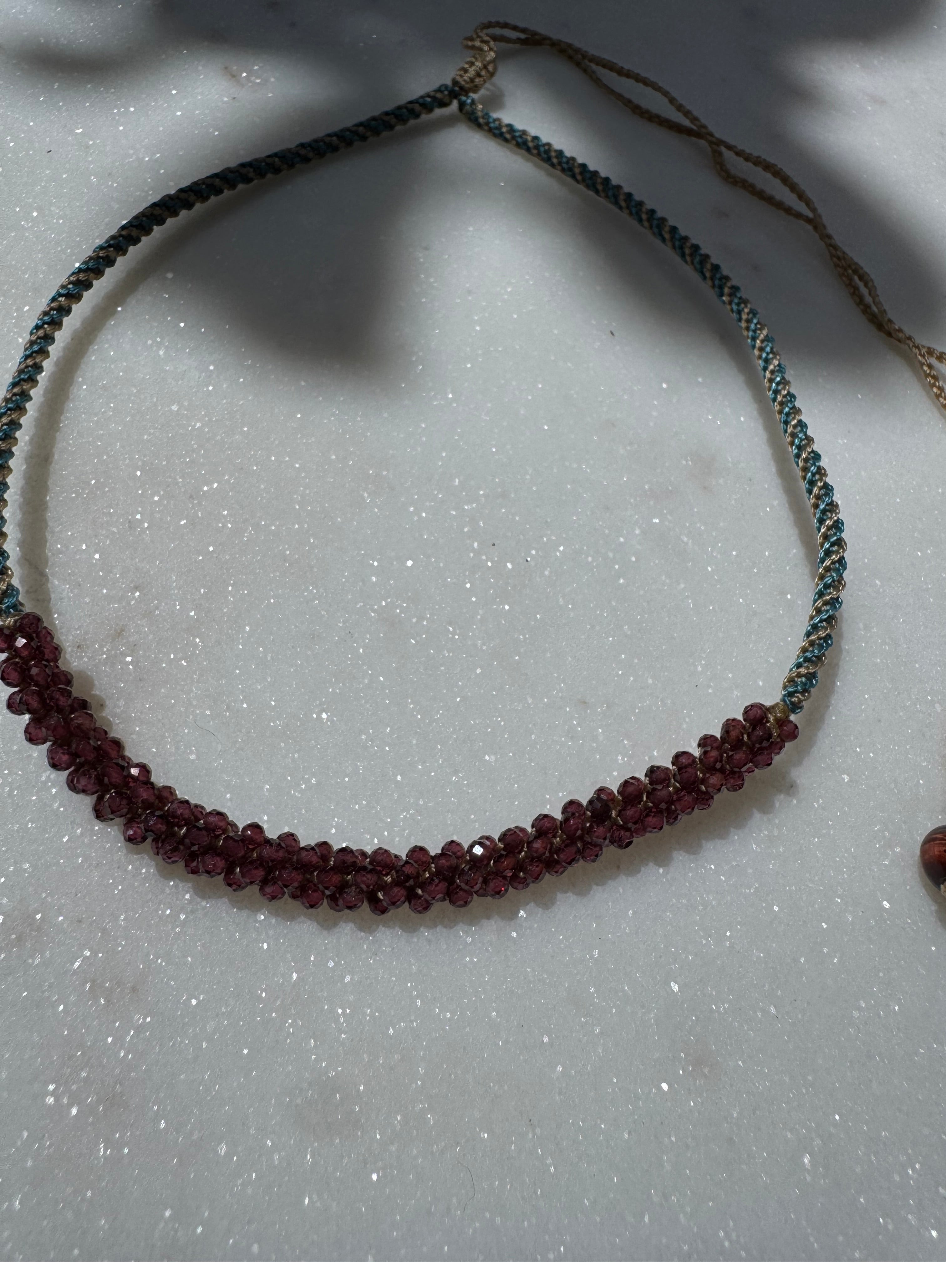 Future Nomads Necklaces Garnet Stone Woven Choker