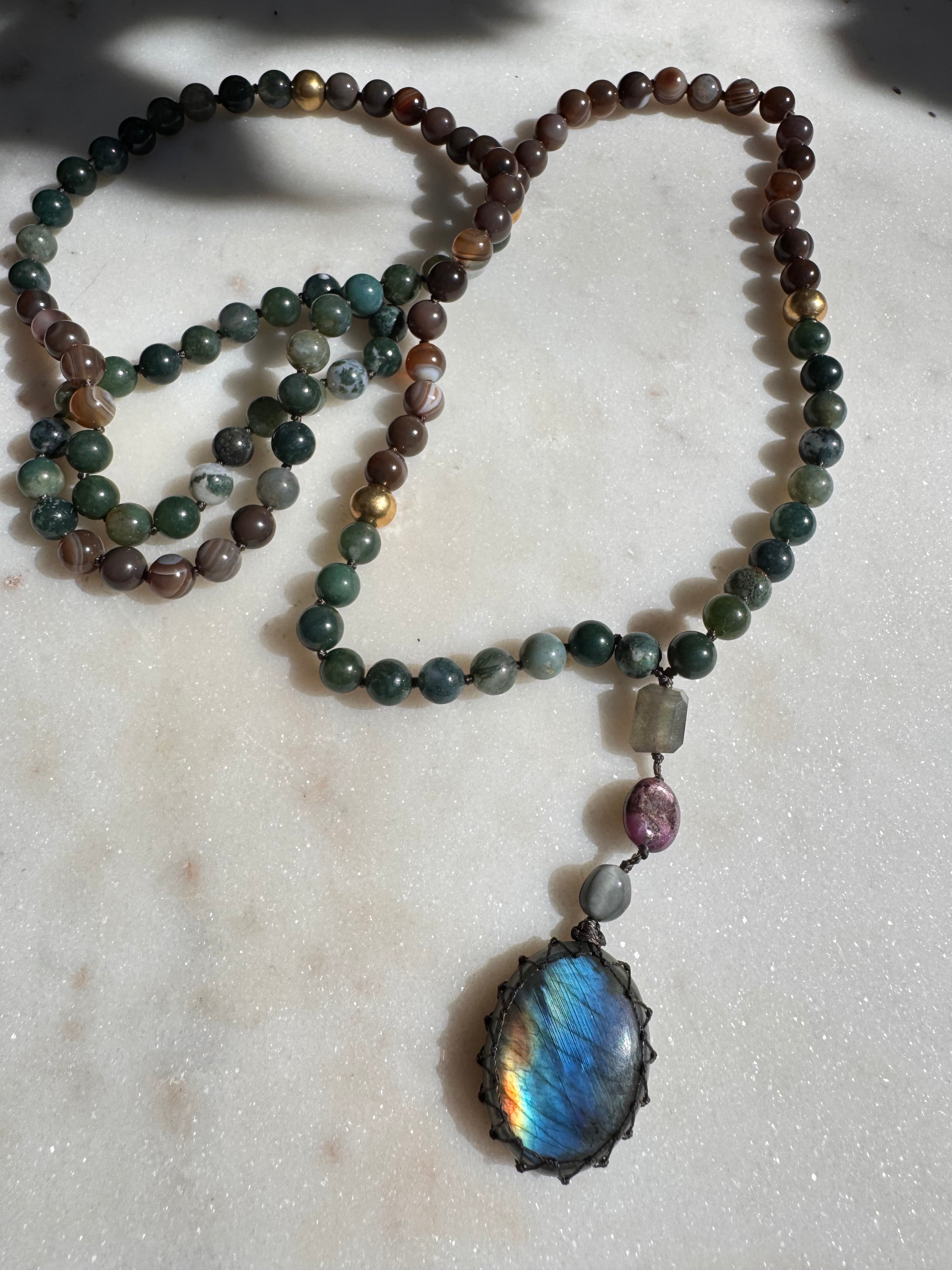 Future Nomads Necklaces One size Labradorite And Agate Mala Beads