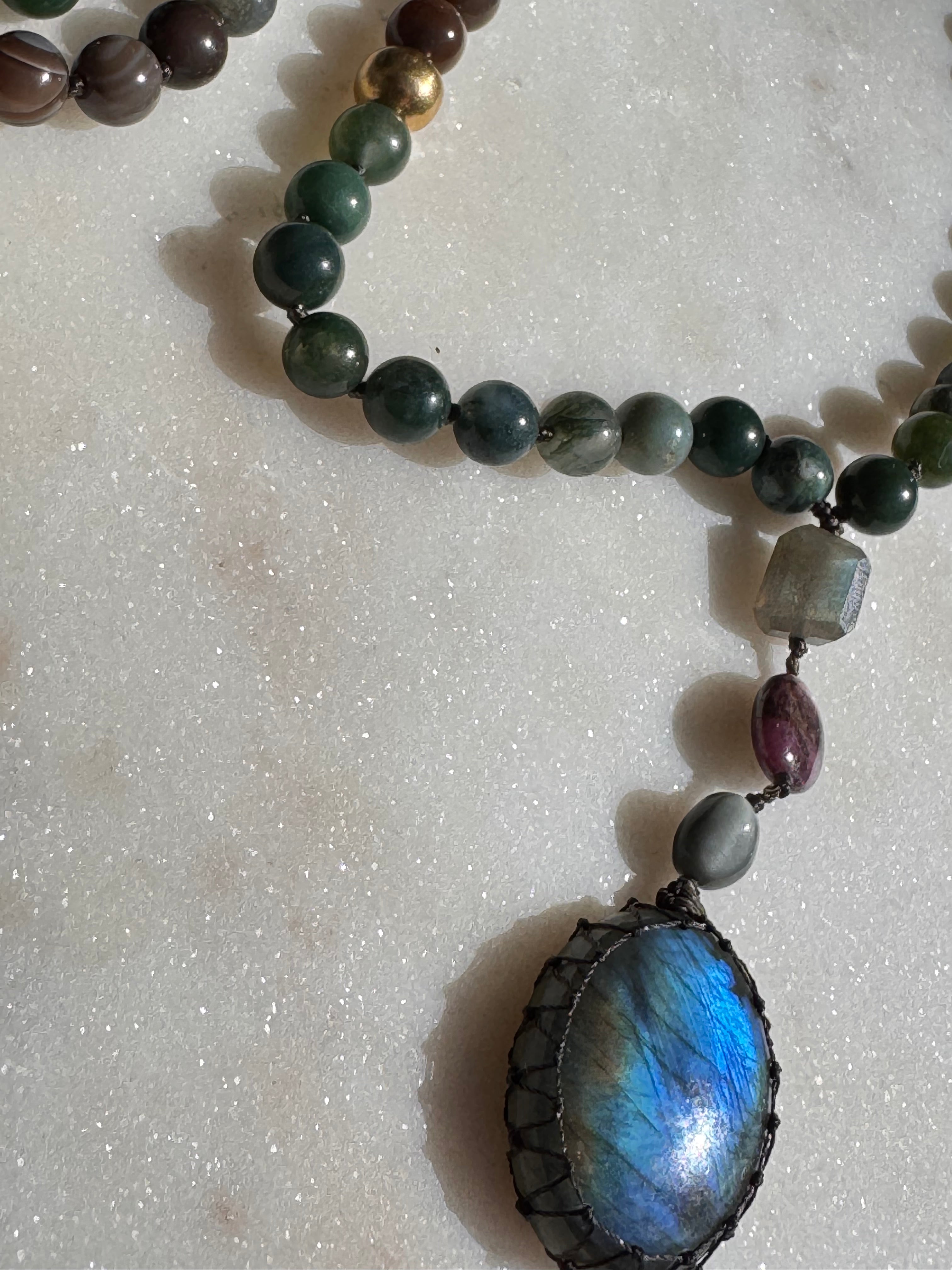 Future Nomads Necklaces One size Labradorite And Agate Mala Beads