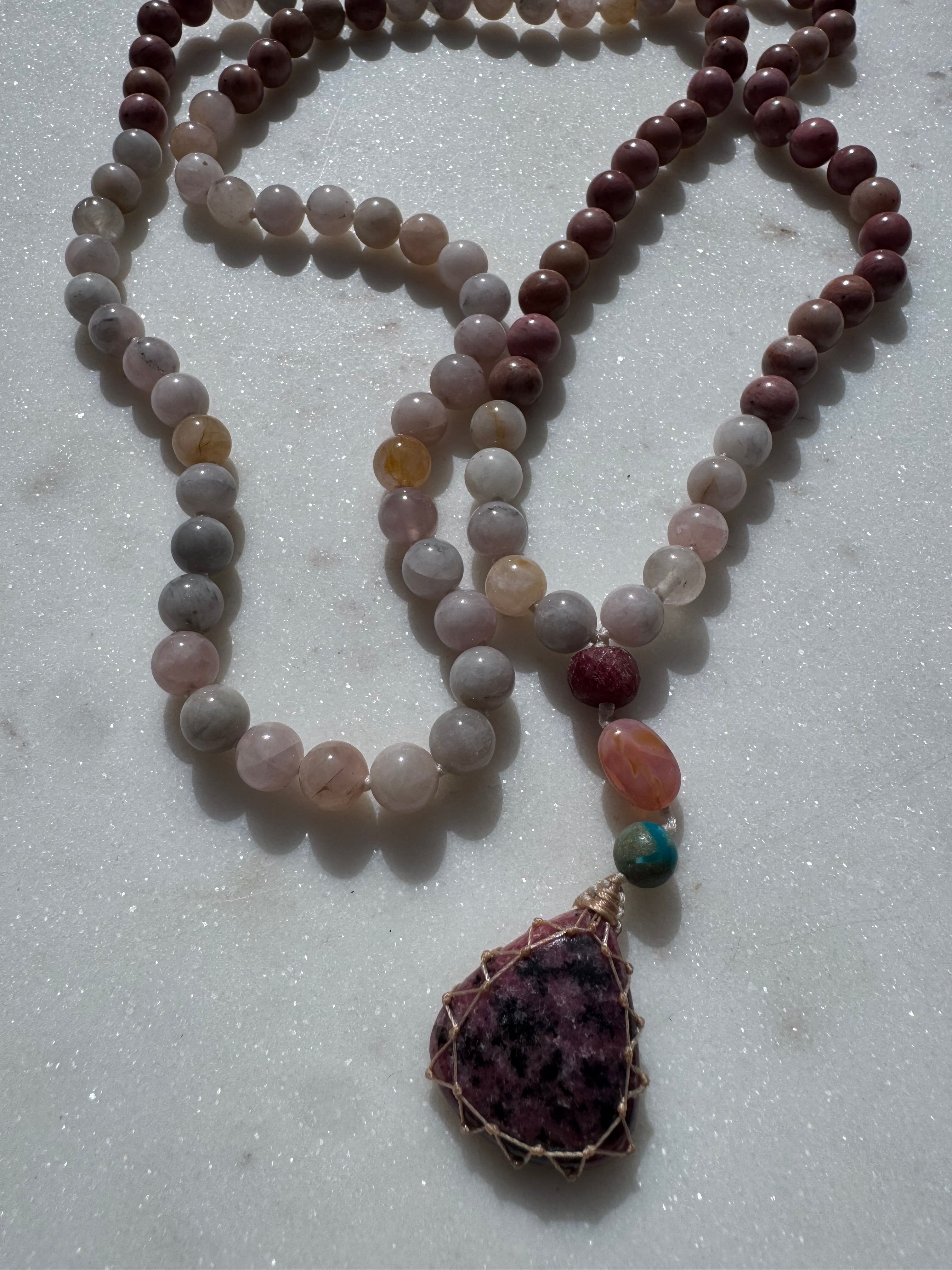 Future Nomads Necklaces One size Morganite & Rhodonite Crystal Mala 2