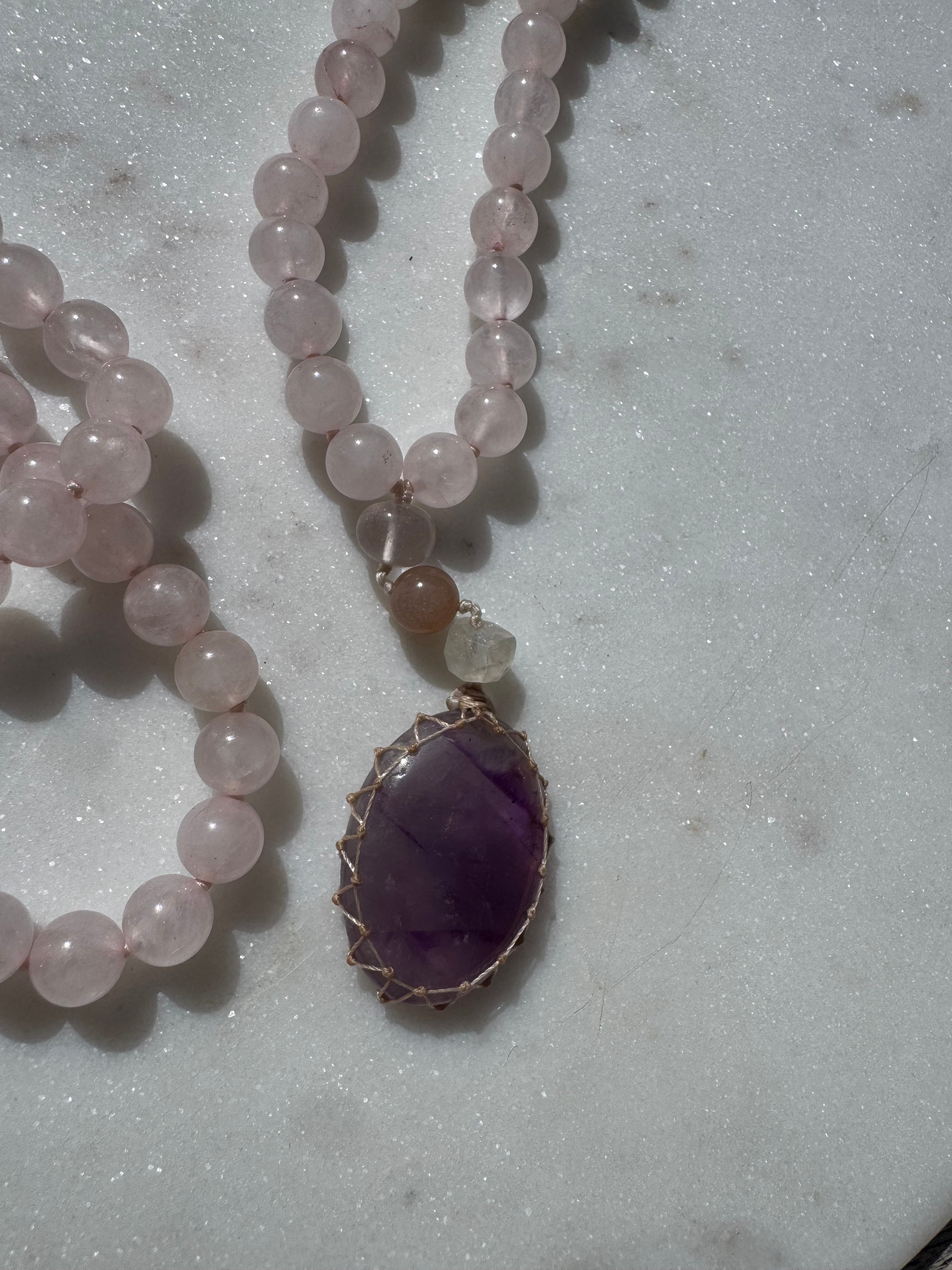 Future Nomads Necklaces One size Rose Quartz & Rainbow Moonstone Mala 1