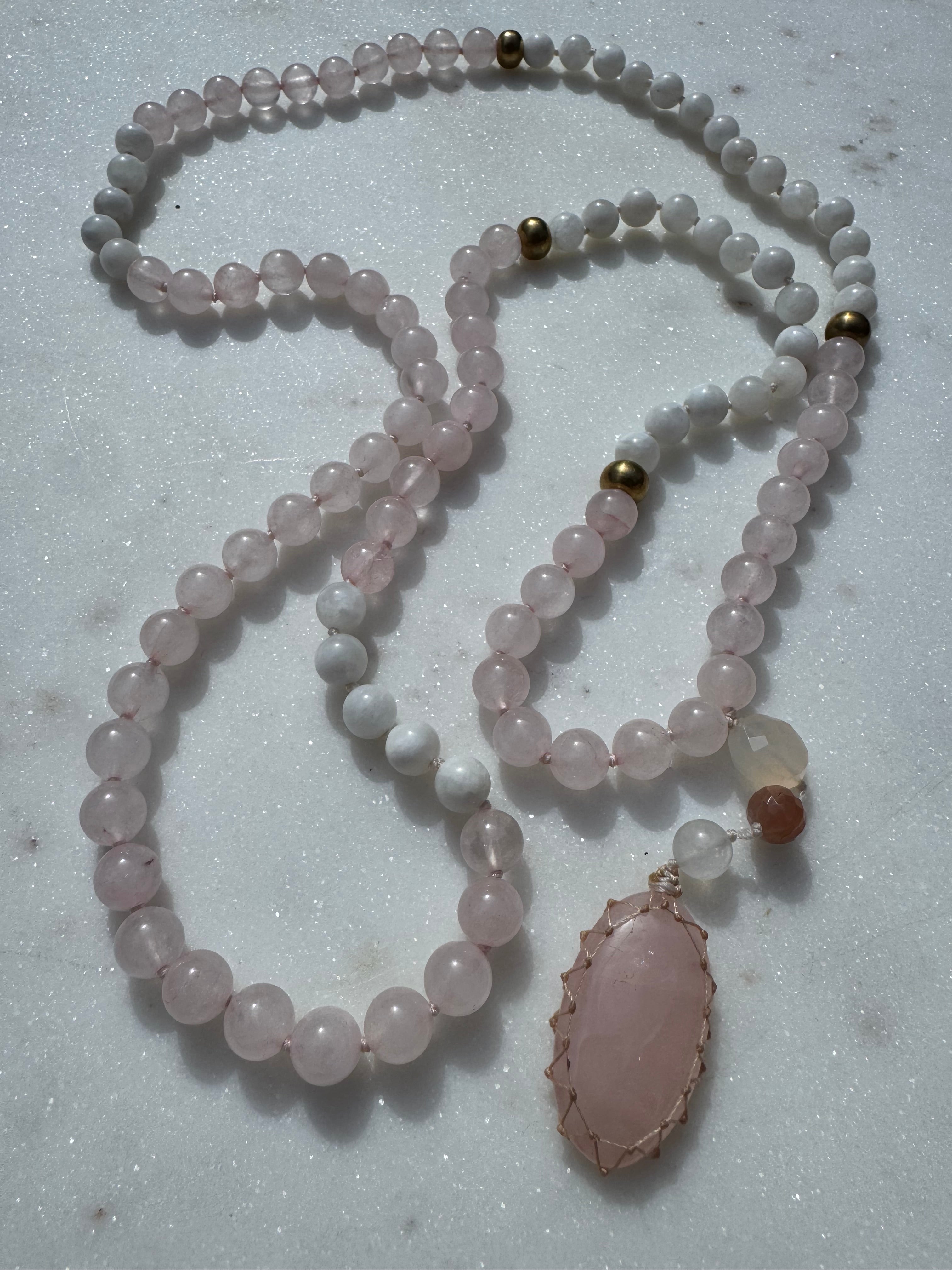 Future Nomads Necklaces One size Rose Quartz & Rainbow Moonstone Mala 2