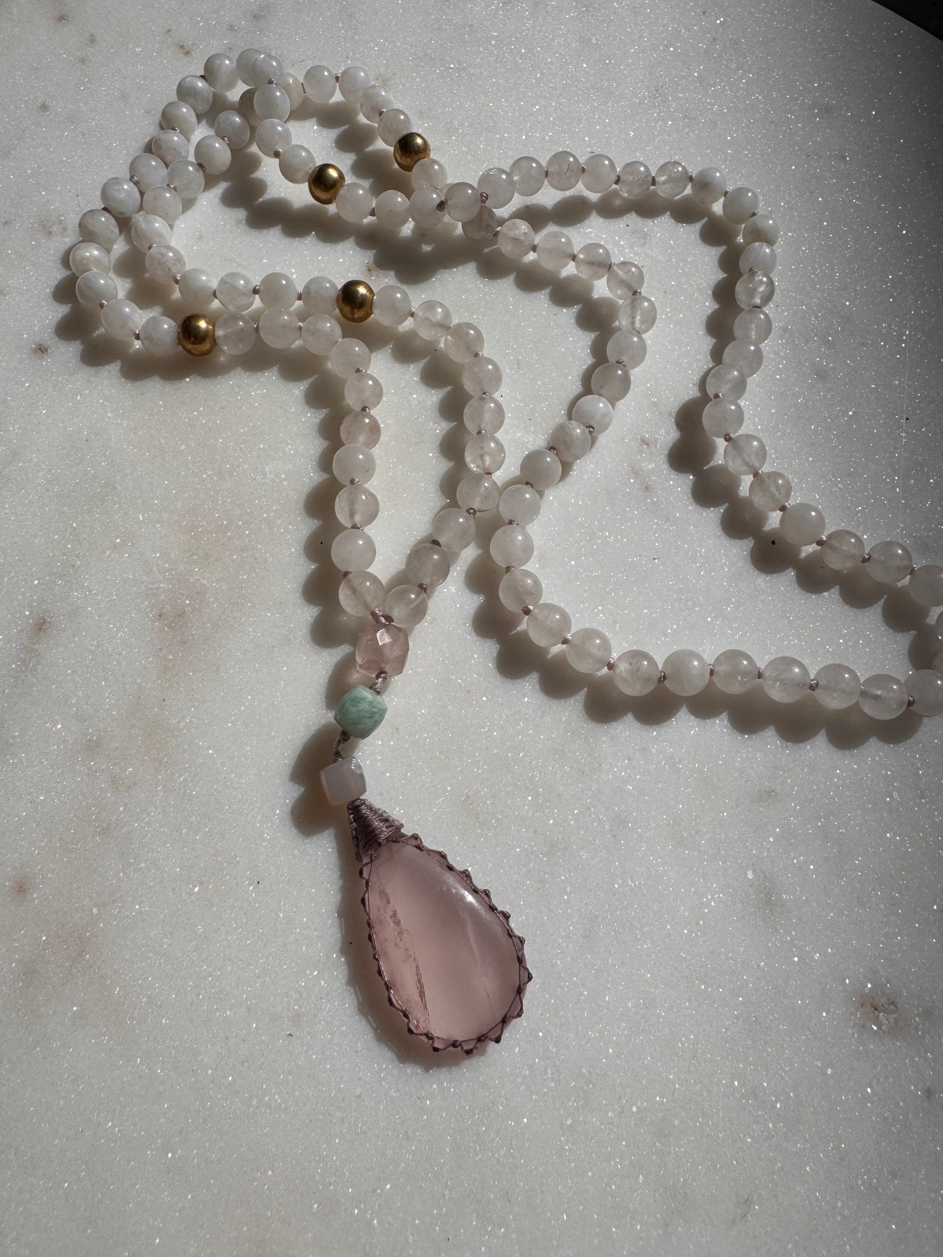 Future Nomads Necklaces One size RoseQuartz Moonstone Mala Beads