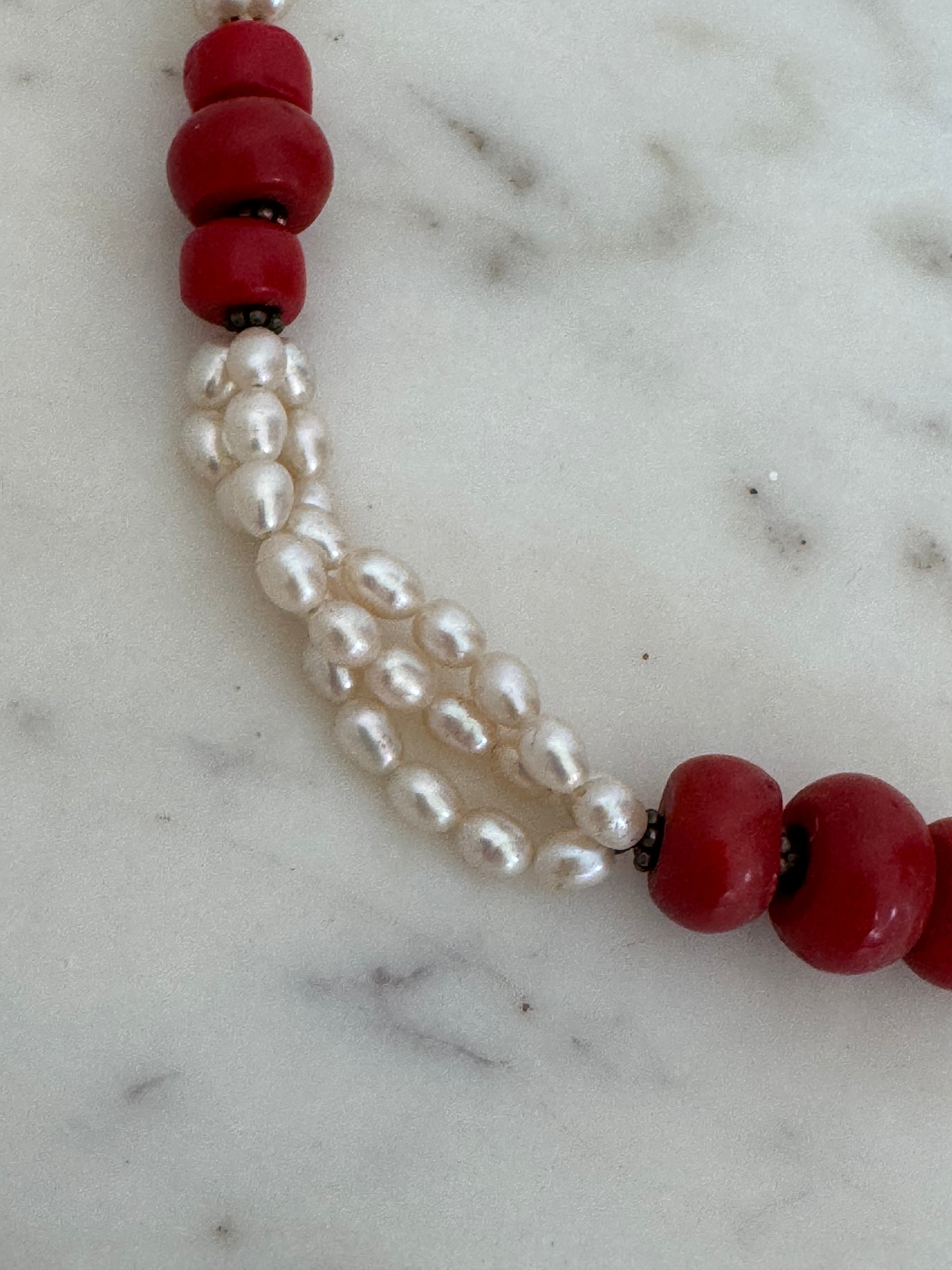 Future Nomads Necklaces Red Bead & Pearl Necklace