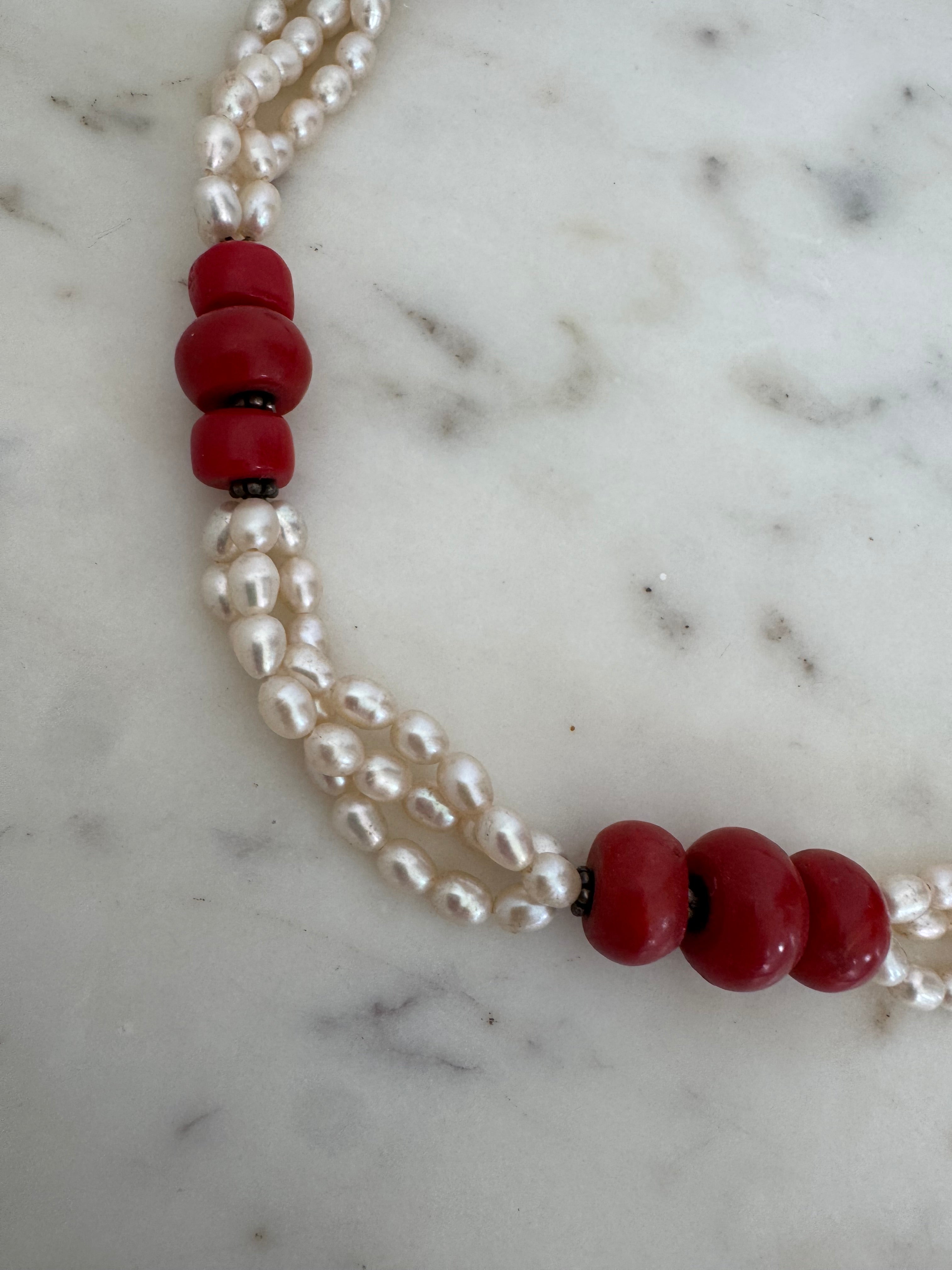 Future Nomads Necklaces Red Bead & Pearl Necklace