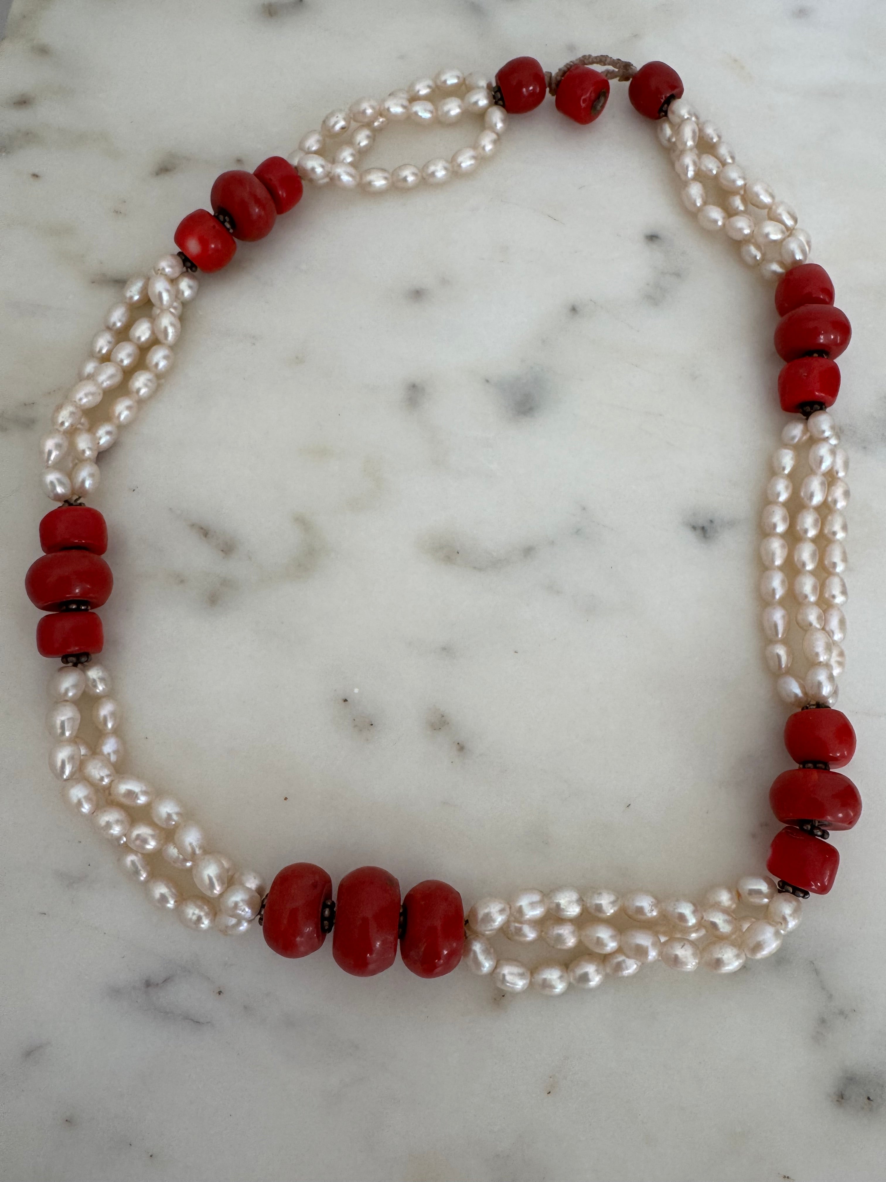 Future Nomads Necklaces Red Bead & Pearl Necklace