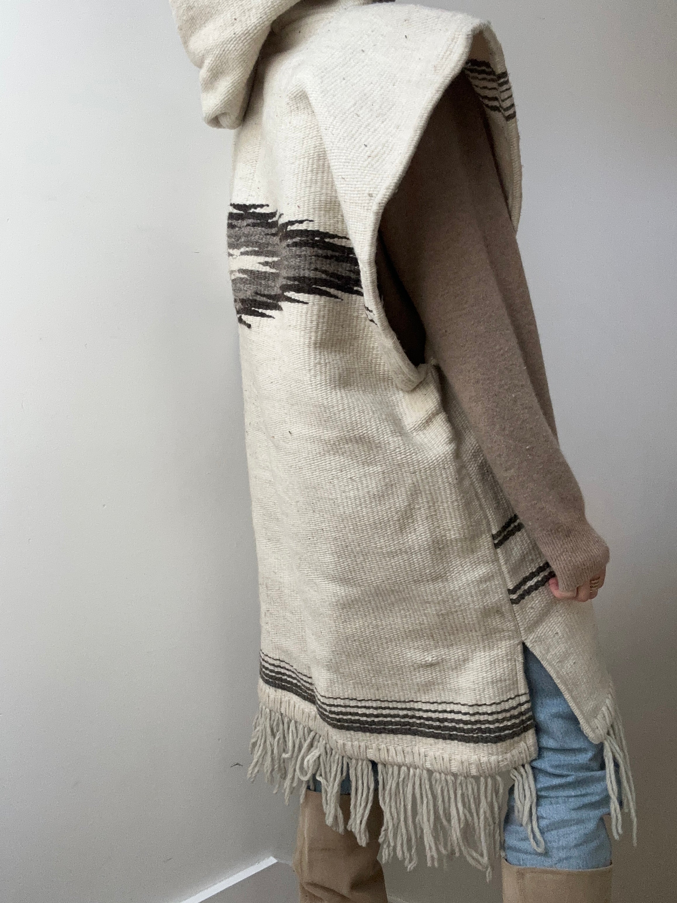 Future Nomads Ponchos Cream Wool Mexican Poncho
